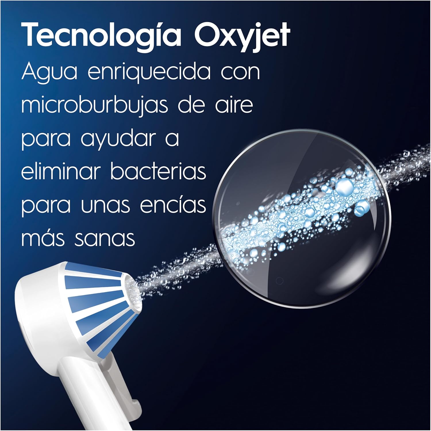 Imagen de Oral-B Centro de Salud Bucal con Irrigador Dental, Blanco/Azul - 1 Cabezal Oxyjet y 1 Cabezal Water Jet, Irrigador Bucal con 5 Modos de Presión de Agua, Regalos Orginales
