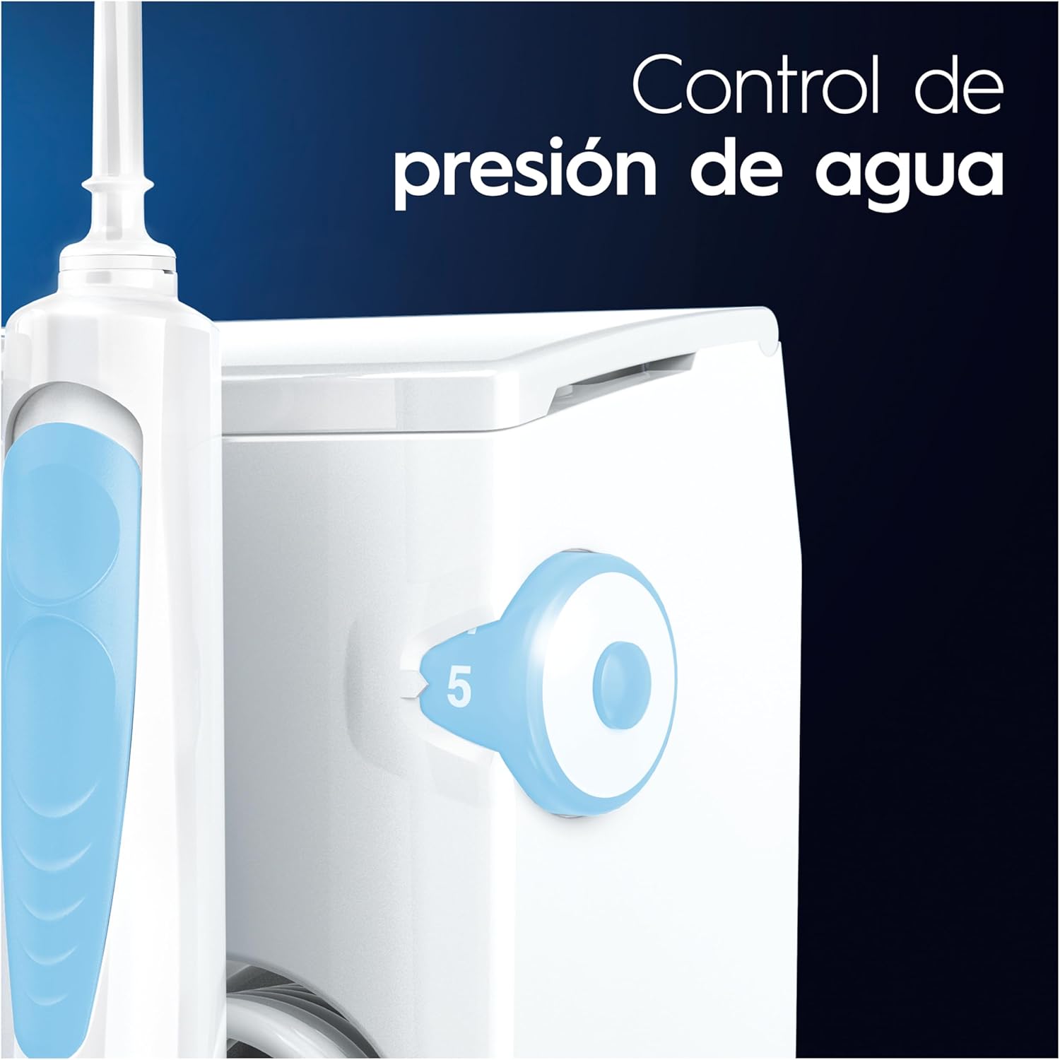 Imagen de Oral-B Centro de Salud Bucal con Irrigador Dental, Blanco/Azul - 1 Cabezal Oxyjet y 1 Cabezal Water Jet, Irrigador Bucal con 5 Modos de Presión de Agua, Regalos Orginales