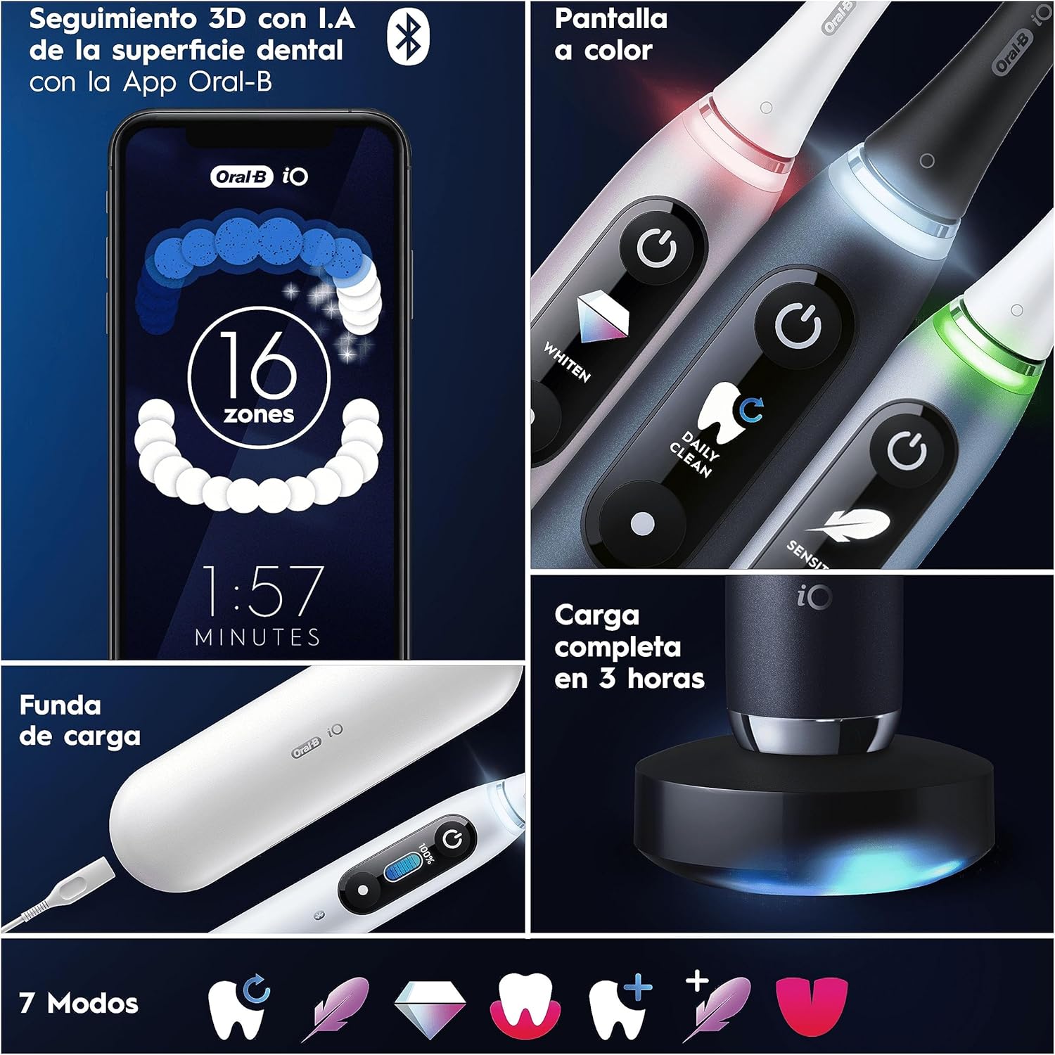 Imagen de Oral-B iO 9 Cepillo De Dientes Eléctrico Negro, 3 Cabezales, 1 Estuche Cargador De Viaje, 7 Modos De Cepillado, Sensor De Presión, Edición Especial, Diseñado Por Braun