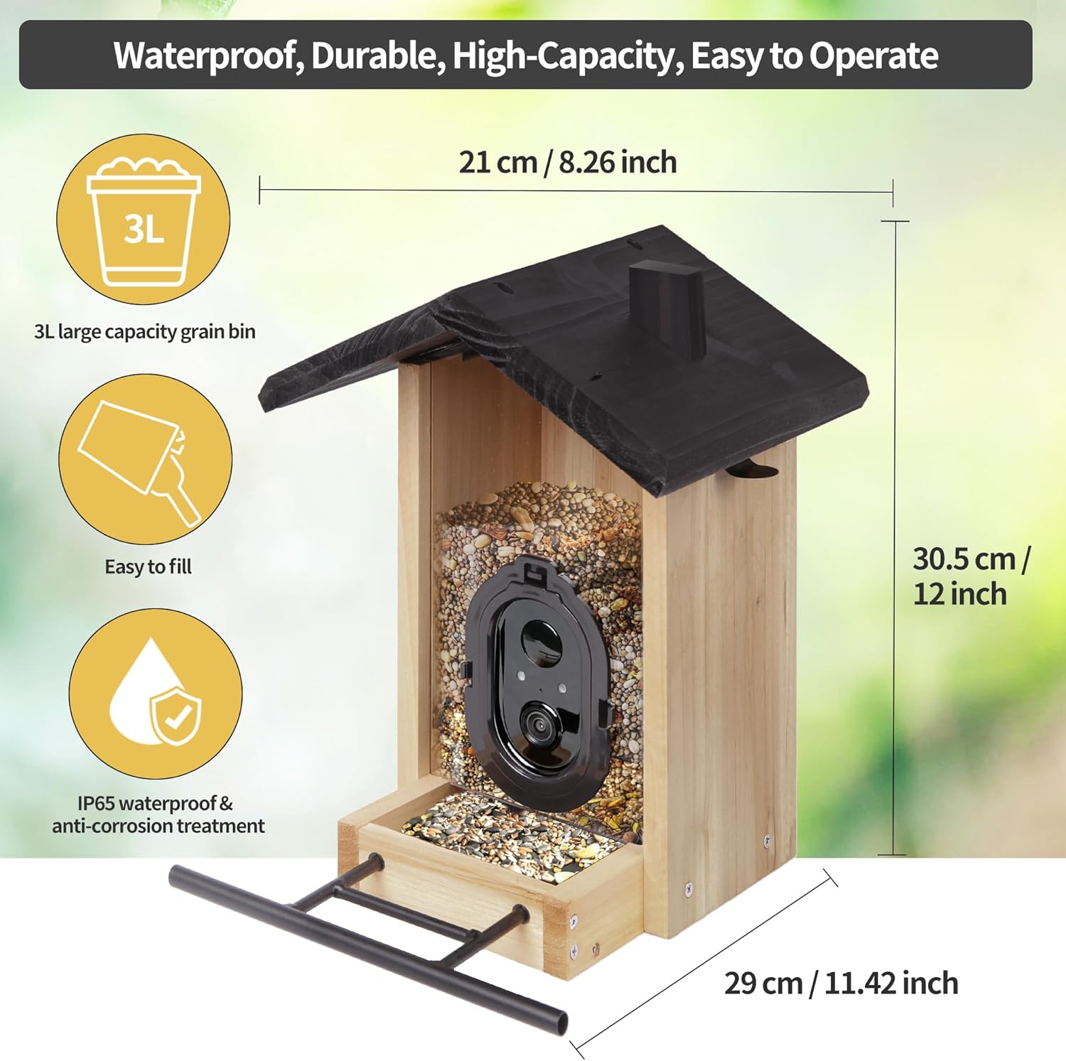 Imagen de Origem Comedero para Pájaros Smart 3L con Cámara y Detección de Pájaros AI GratuitaAlimentador para Pájaros con Visión Nocturna, 30 Días de Retención de Mensajes de Vídeo