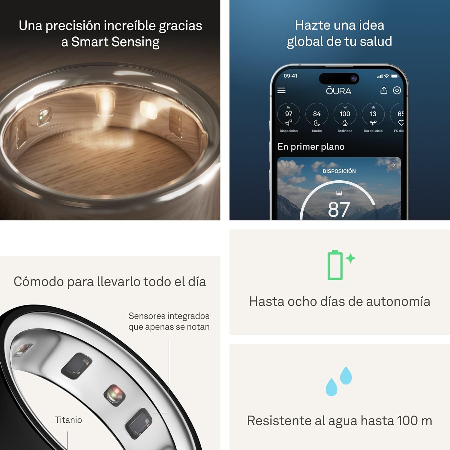 Imagen de OURA Ring 4 Anillo Inteligente - Black - Talla 10 | Averigua tu Talla con el Kit de Tallaje Ring 4 | Monitoriza el sueño, la FC, el estrés y más - hasta 8 días de autonomía