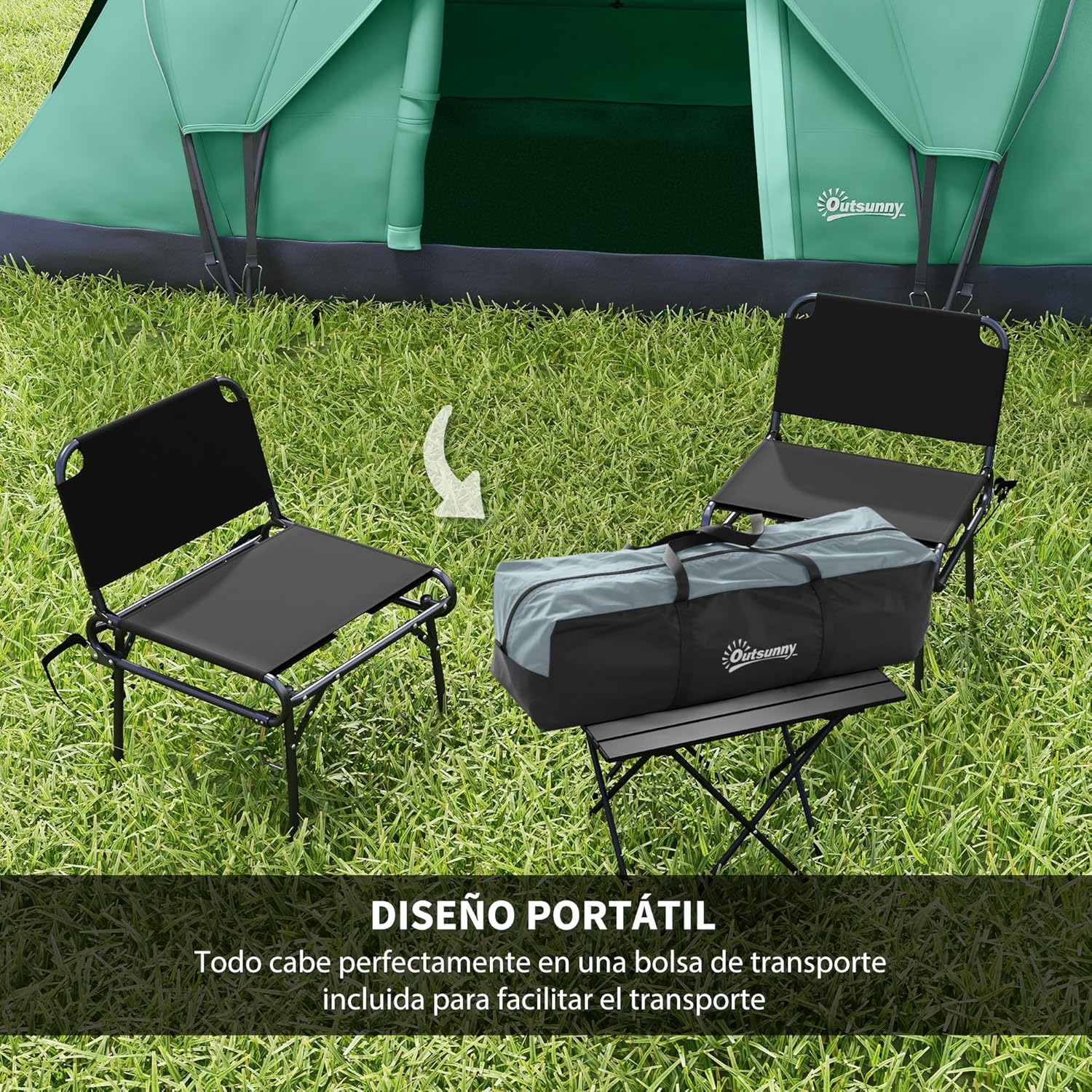 Imagen de Outsunny Tienda de Campaña Familiar para 5 Personas Tienda de Acampada de Túnel Impermeable 3000mm+ Tienda de Camping con Bolsa de Transporte y Gancho para Pescar Senderismo 455x220x180 cm
