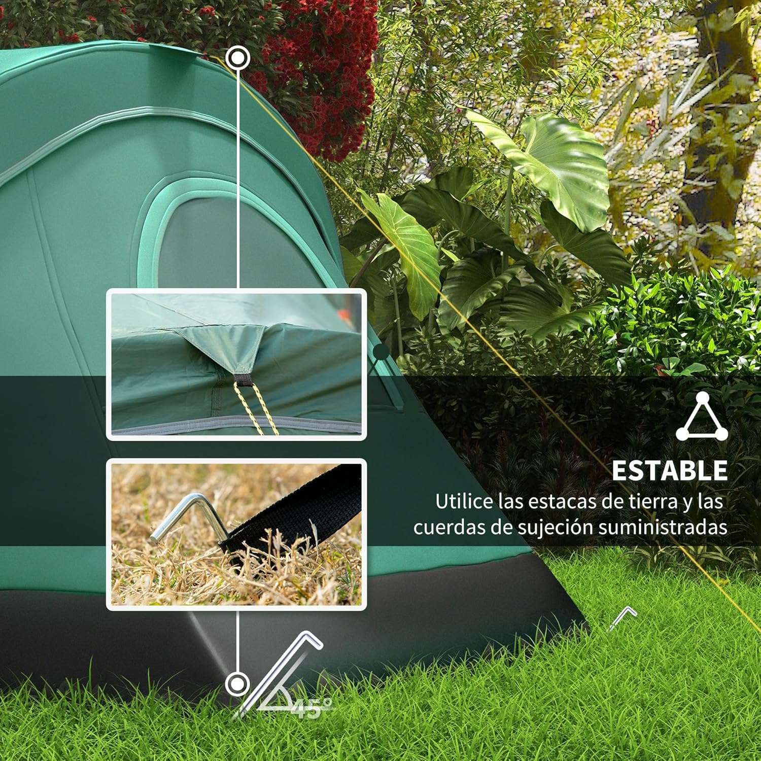 Imagen de Outsunny Tienda de Campaña Familiar para 5 Personas Tienda de Acampada de Túnel Impermeable 3000mm+ Tienda de Camping con Bolsa de Transporte y Gancho para Pescar Senderismo 455x220x180 cm