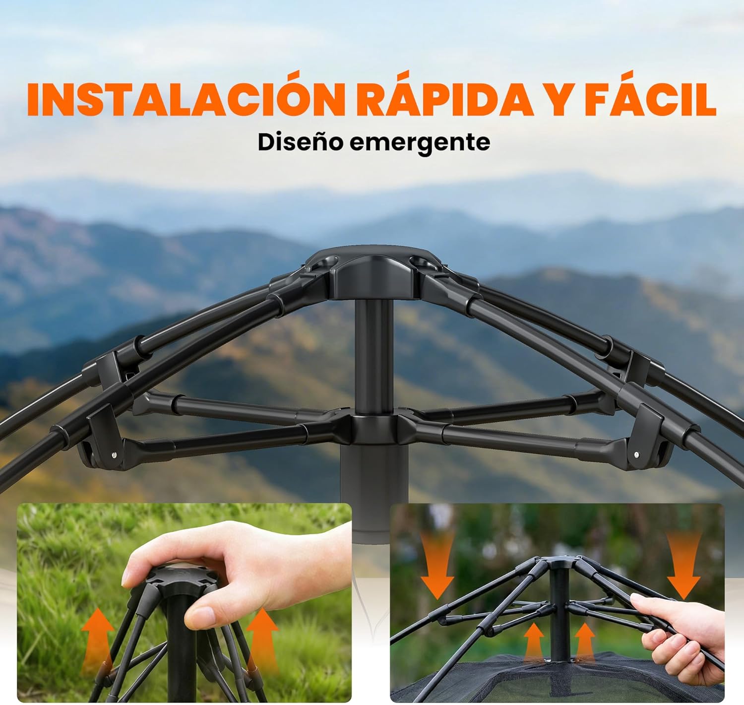 Imagen de Outsunny Tienda de Campaña Pop-up para 2-3 Personas, Tienda de Camping Plegable Portátil, Impermeable 3000 mm con 3 Ventanas, 3 Claraboyas, Base, Bolsa Transporte para Senderismo 235x235x184 cm, Caqui