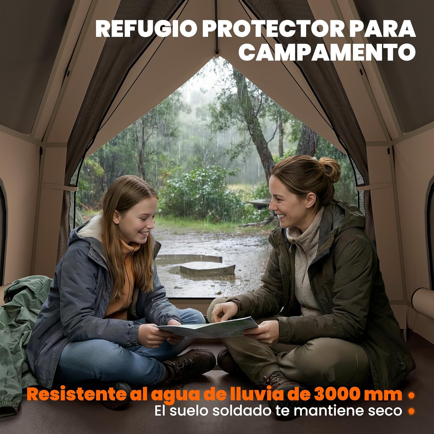 Imagen de Outsunny Tienda de Campaña Pop-up para 2-3 Personas, Tienda de Camping Plegable Portátil, Impermeable 3000 mm con 3 Ventanas, 3 Claraboyas, Base, Bolsa Transporte para Senderismo 235x235x184 cm, Caqui