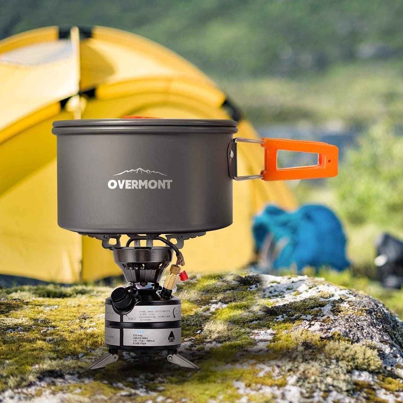 Imagen de OVERMONT 14Pcs Kit de Utensilios Cocina Camping Olla Sartén Tetera Vajilla para Acampada Senderismo Excursión al Aire Llibre de Aluminio