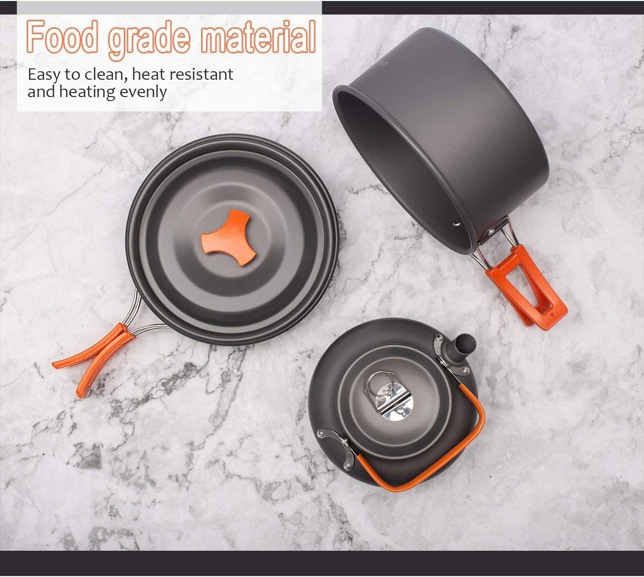 Imagen de OVERMONT 14Pcs Kit de Utensilios Cocina Camping Olla Sartén Tetera Vajilla para Acampada Senderismo Excursión al Aire Llibre de Aluminio