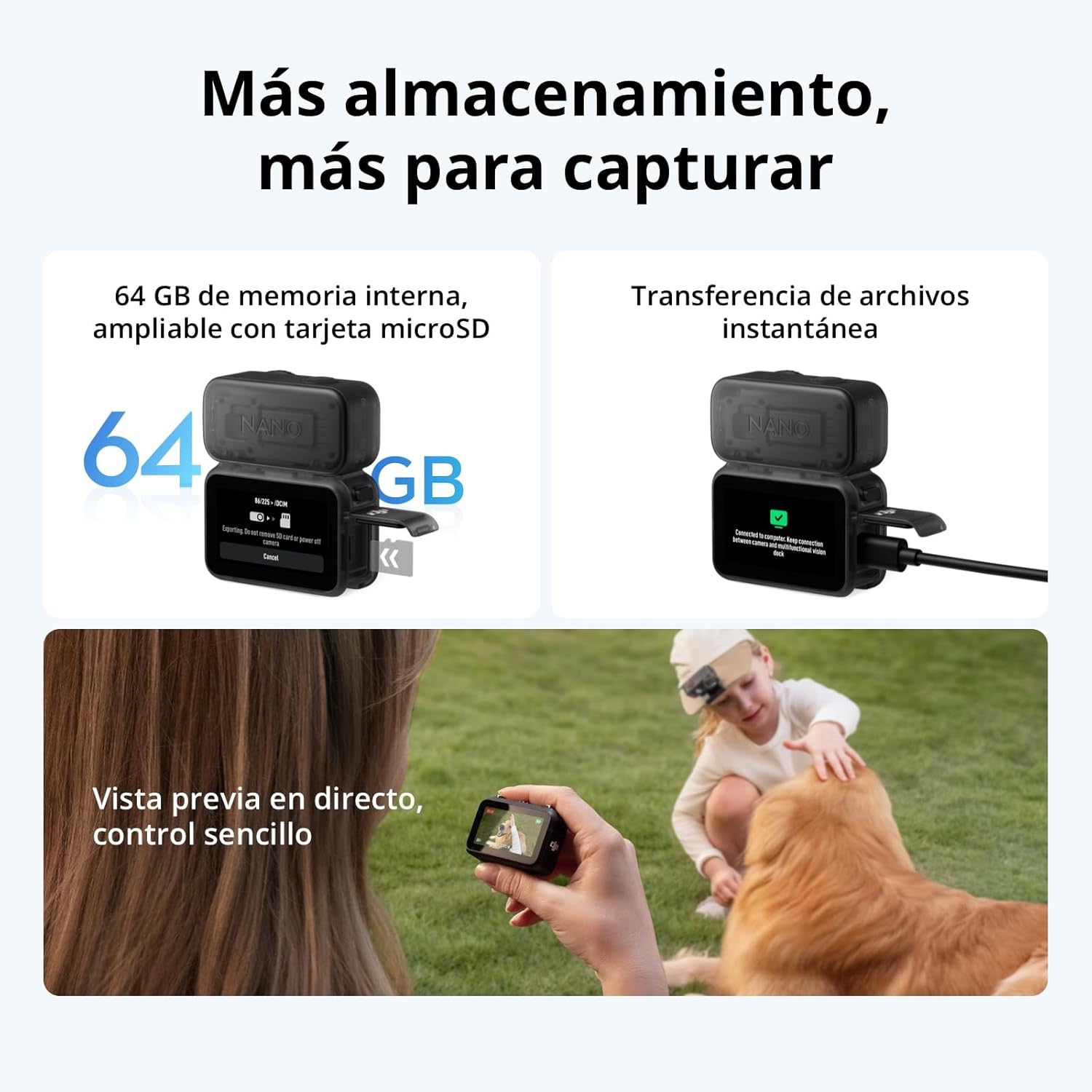 Imagen de Pack estándar dji Osmo Nano (64 GB) - Pequeña cámara para vlogging 4K con un Sensor de 1/1.3 Pulgadas, vídeo con Campo de visión Amplio de 143°, cámara magnética POV para Deportes y vlogging
