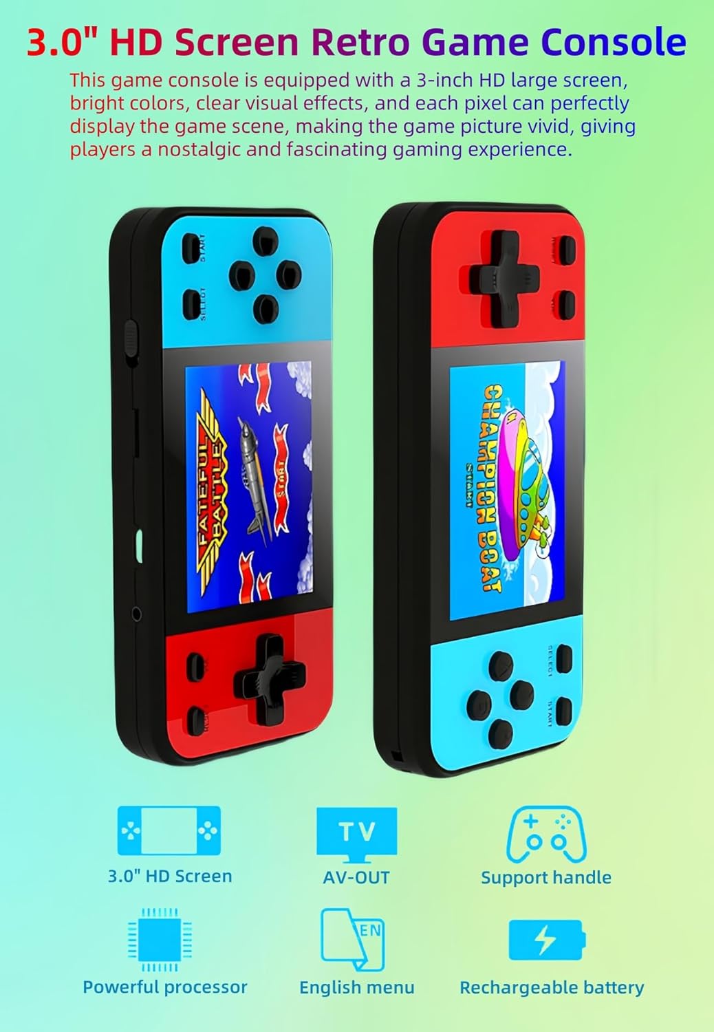 Imagen de Pantalla de 3.0" Colorida Consola de Juegos Retro 240 Videojuegos Salida AV Juego Electrónico Portátil para Estudiantes Juguete Portátil para Niños/Cumpleaños