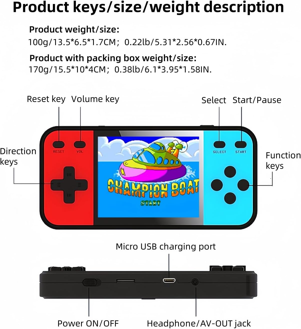 Imagen de Pantalla de 3.0" Colorida Consola de Juegos Retro 240 Videojuegos Salida AV Juego Electrónico Portátil para Estudiantes Juguete Portátil para Niños/Cumpleaños