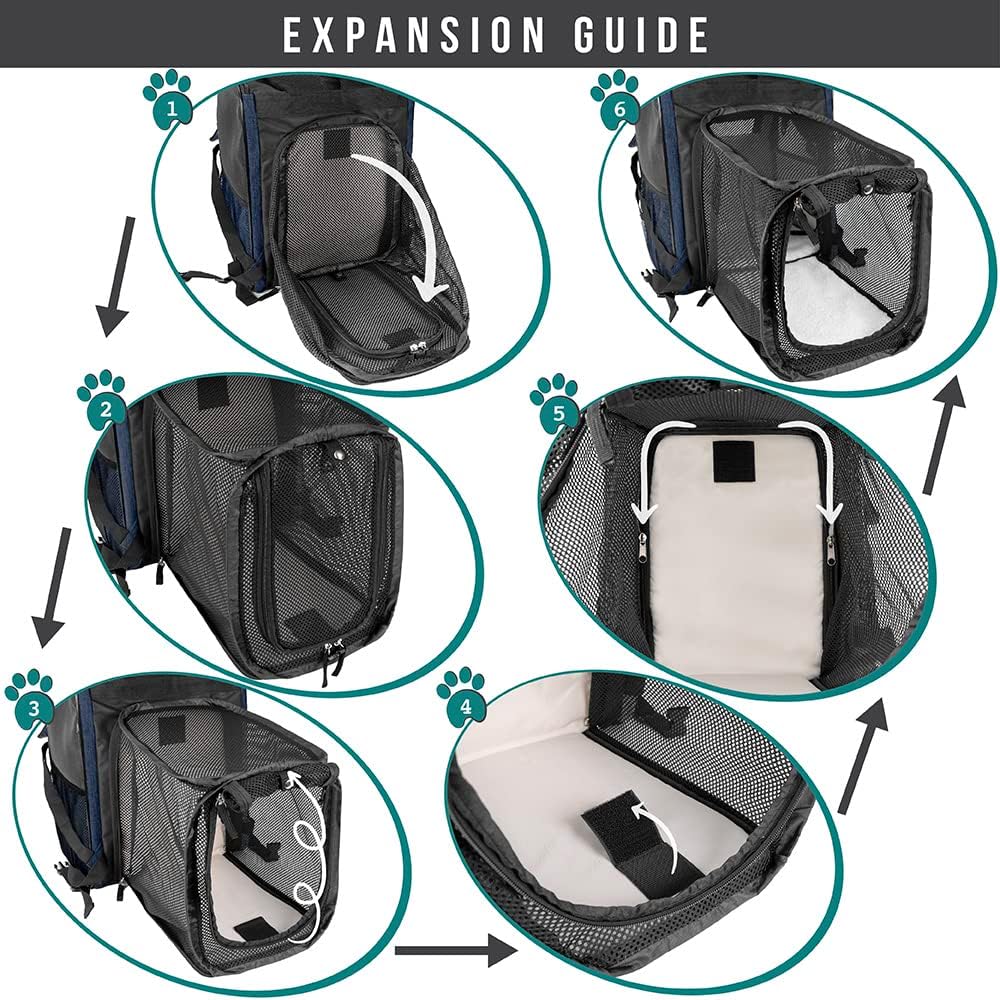 Imagen de PetAmi Mochila transportadora para Perros y Gatos, Mochila expandible para Viajes y Senderismo, Mochila de Transporte para Perros pequeños y medianos, Mochila de Transporte para Gatos Grandes,