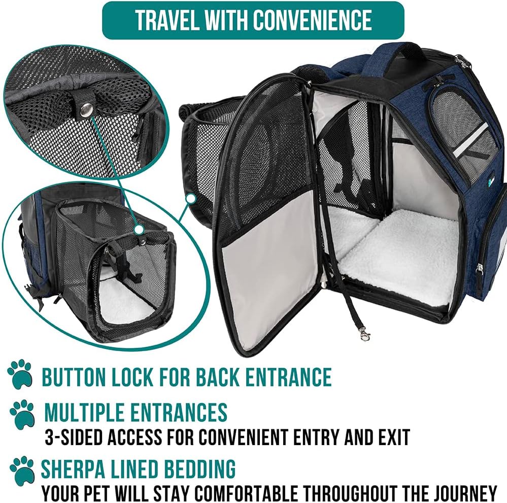 Imagen de PetAmi Mochila transportadora para Perros y Gatos, Mochila expandible para Viajes y Senderismo, Mochila de Transporte para Perros pequeños y medianos, Mochila de Transporte para Gatos Grandes,