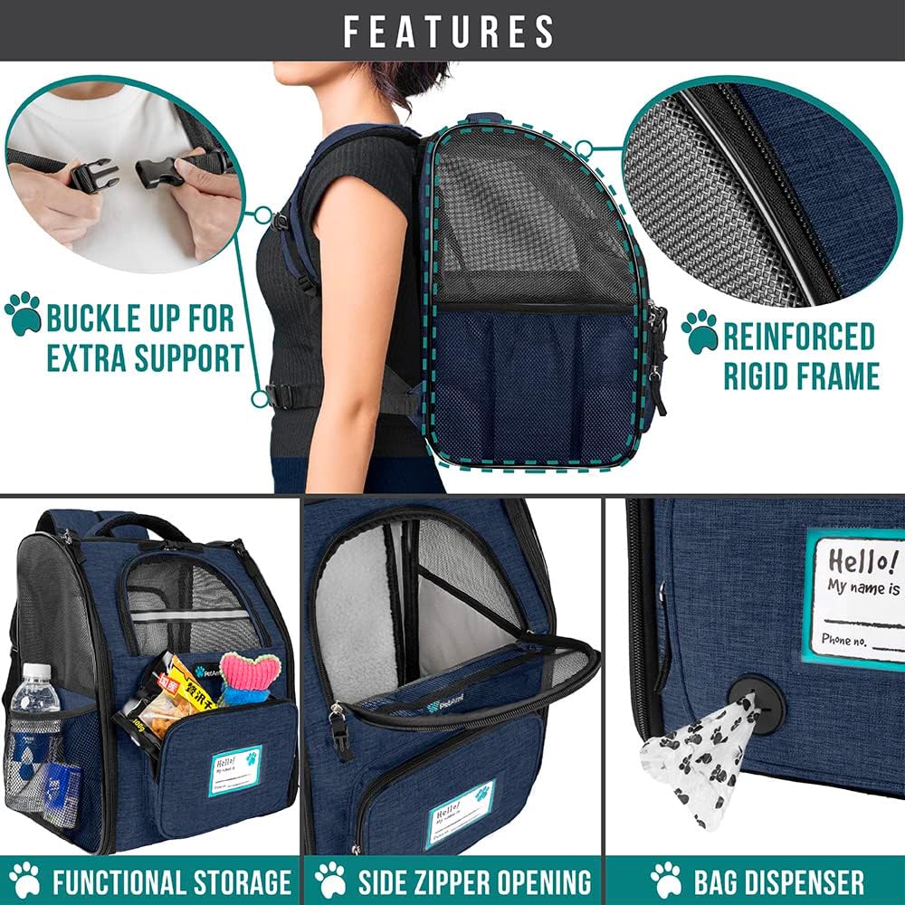 Imagen de PetAmi Mochila transportadora para Perros y Gatos, Mochila expandible para Viajes y Senderismo, Mochila de Transporte para Perros pequeños y medianos, Mochila de Transporte para Gatos Grandes,