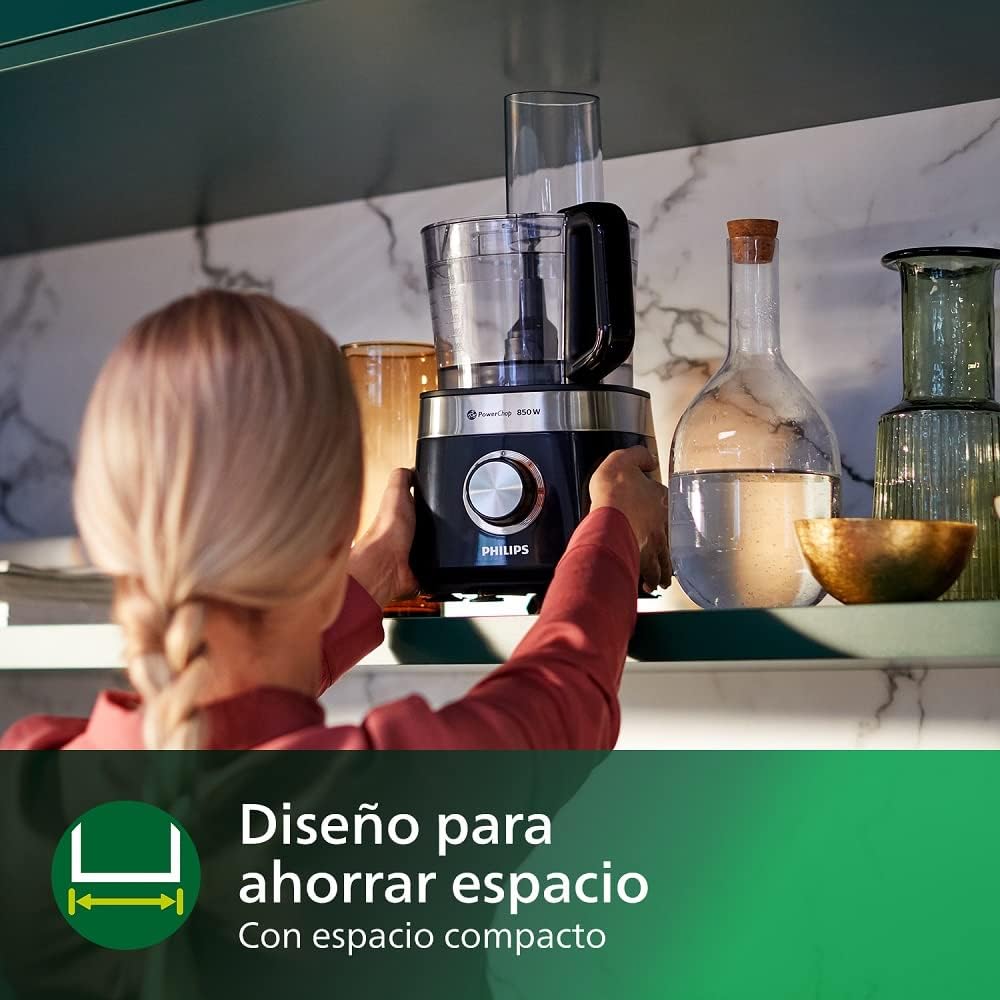 Imagen de Philips Robot de Cocina Compacto y Licuadora - 850W, 31 Funciones, Jarra 2.1L, PowerChop, Cuchilla de Acero Inoxidable (HR7530/10)