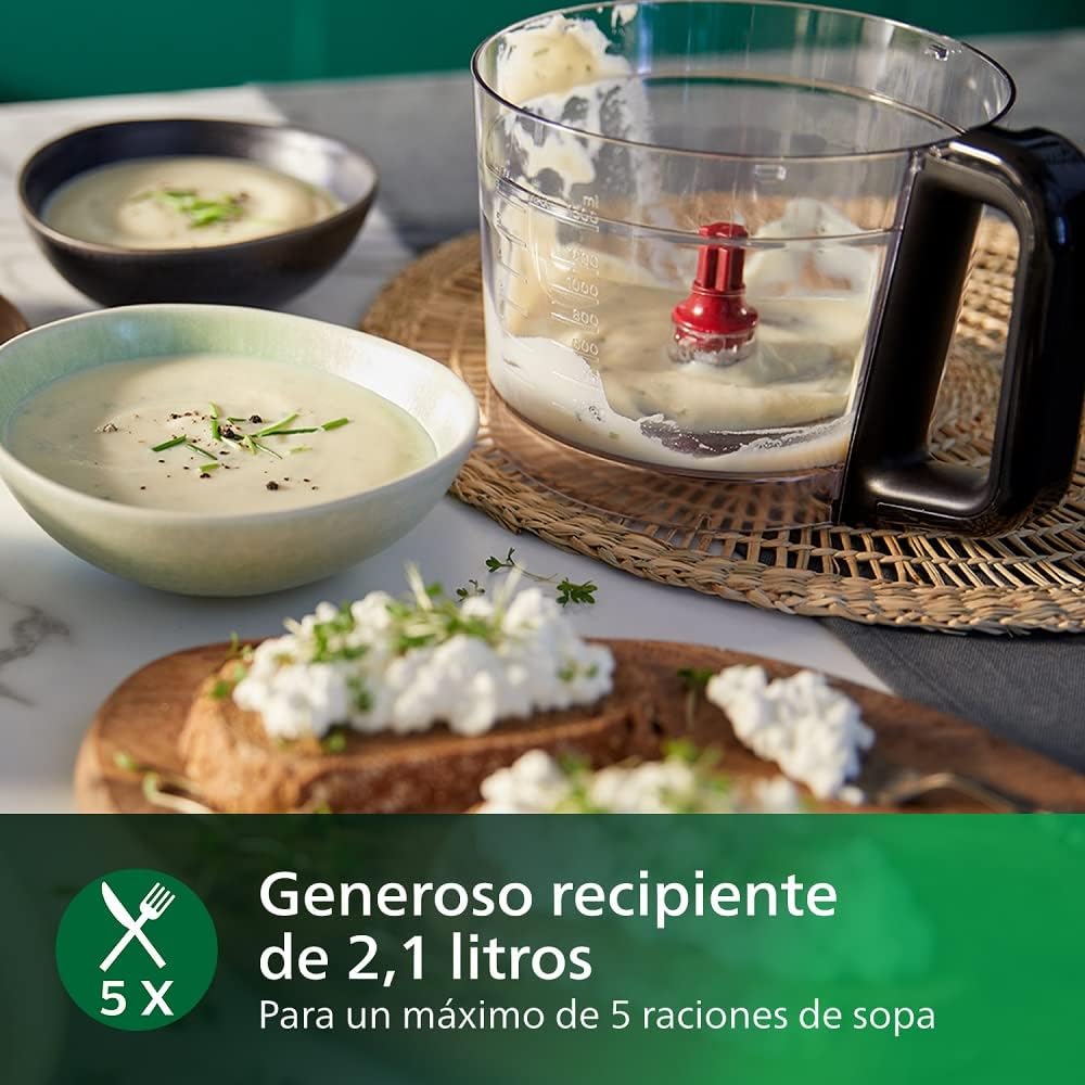 Imagen de Philips Robot de Cocina Compacto y Licuadora - 850W, 31 Funciones, Jarra 2.1L, PowerChop, Cuchilla de Acero Inoxidable (HR7530/10)