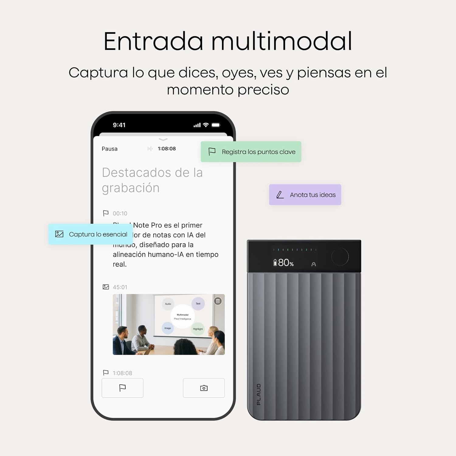 Imagen de Plaud Note Pro Grabadora de Voz AI con Funda Transcripción IA Resúmenes Multidimensionales Grabación Dual Inteligente hasta 50 Horas Reuniones Llamadas Entrevistas Charlas Clases