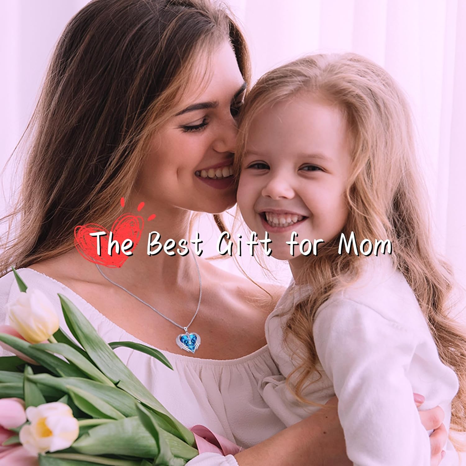 Imagen de Praelinos Alas de Ángel Collares Mujer Corazón 18K Chapado en Oro Blanco Cristal 5A Zirconia Cúbica Joyas Mujer Regalo Cumpleaños Aniversario San Valentín para Esposa Mama Novia