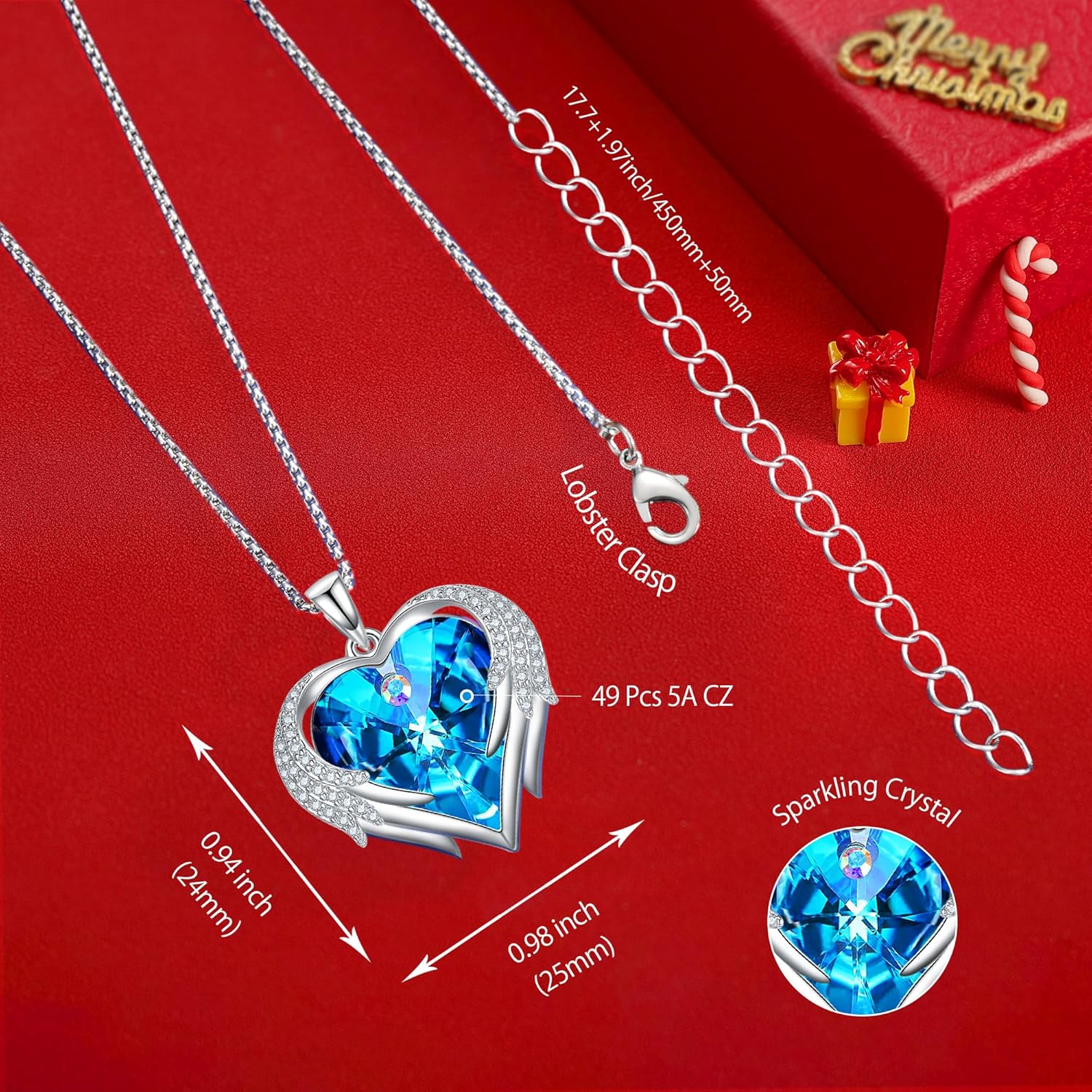 Imagen de Praelinos Alas de Ángel Collares Mujer Corazón 18K Chapado en Oro Blanco Cristal 5A Zirconia Cúbica Joyas Mujer Regalo Cumpleaños Aniversario San Valentín para Esposa Mama Novia