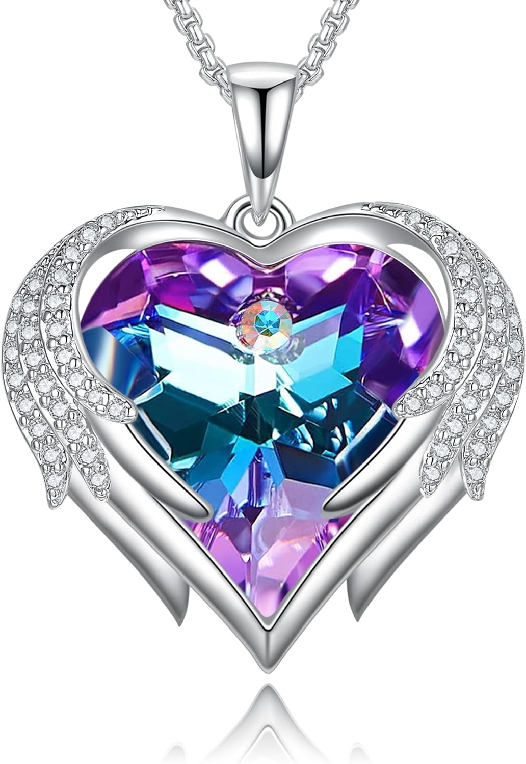 Imagen de Praelinos Alas de Ángel Collares Mujer Corazón 18K Chapado en Oro Blanco Cristal 5A Zirconia Cúbica Joyas Mujer Regalo Cumpleaños Aniversario San Valentín para Esposa Mama Novia