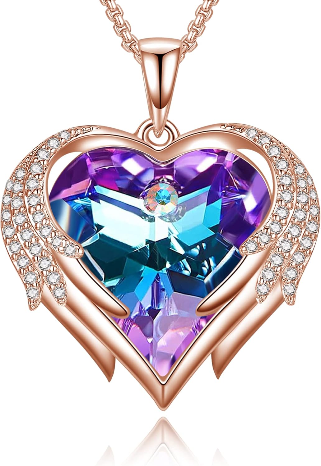 Imagen de Praelinos Alas de Ángel Collares Mujer Corazón 18K Chapado en Oro Blanco Cristal 5A Zirconia Cúbica Joyas Mujer Regalo Cumpleaños Aniversario San Valentín para Esposa Mama Novia