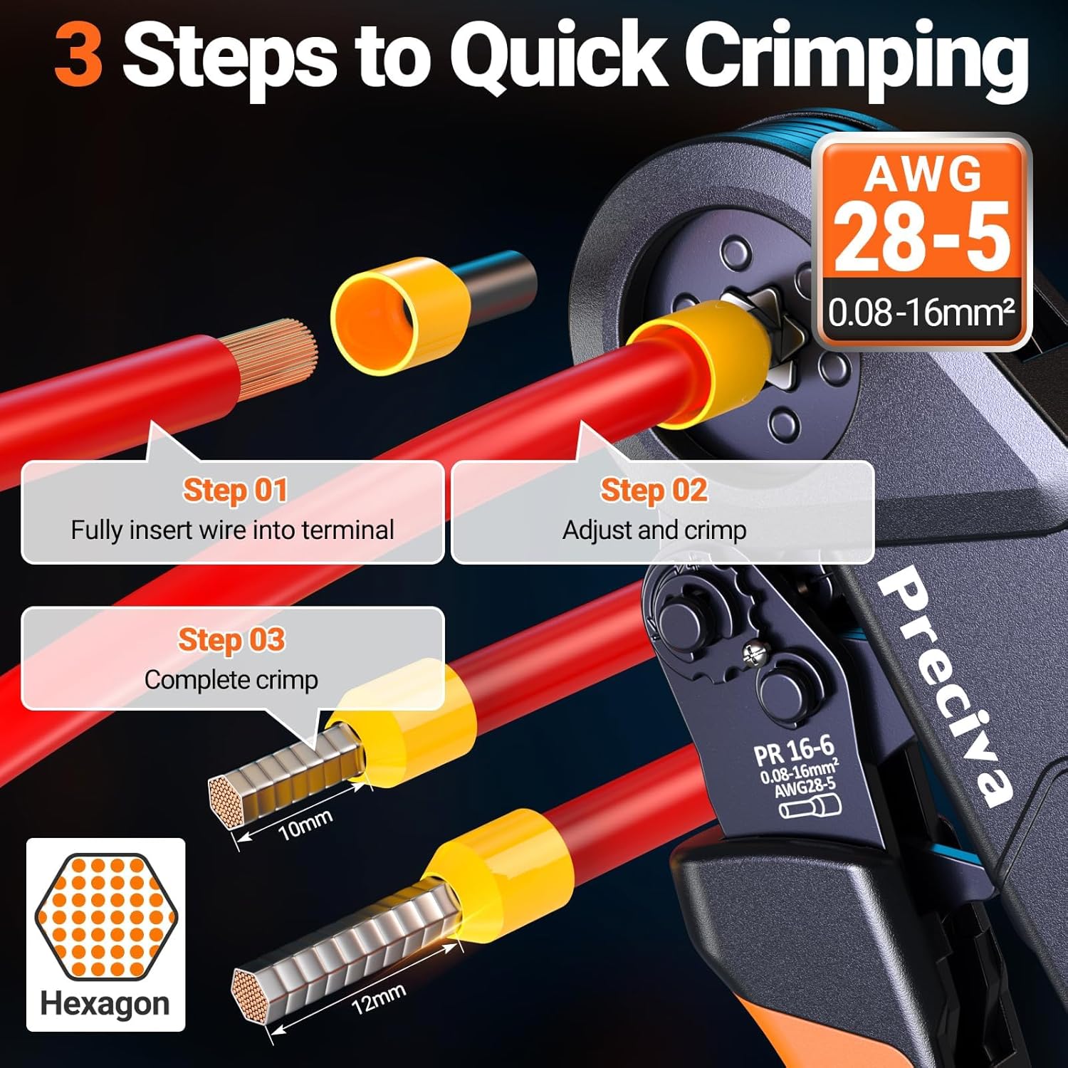 Imagen de Preciva Kit de Alicates Electricista 3 en 1, Crimpadora Profesional + Pelacables Automático + 1660 Piezas Punteras Electricas, Crimpadora Terminales Electricos 0,08-16 mm²