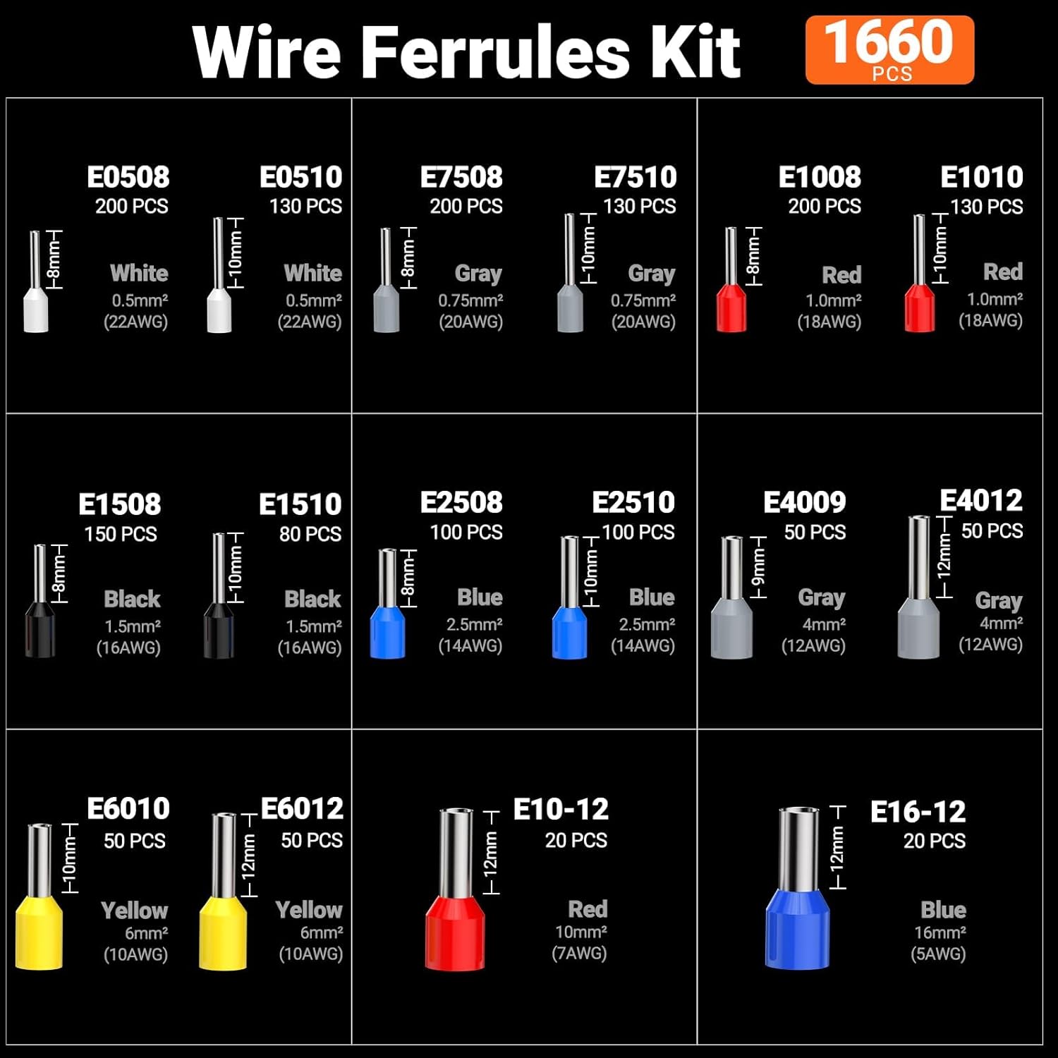 Imagen de Preciva Kit de Alicates Electricista 3 en 1, Crimpadora Profesional + Pelacables Automático + 1660 Piezas Punteras Electricas, Crimpadora Terminales Electricos 0,08-16 mm²