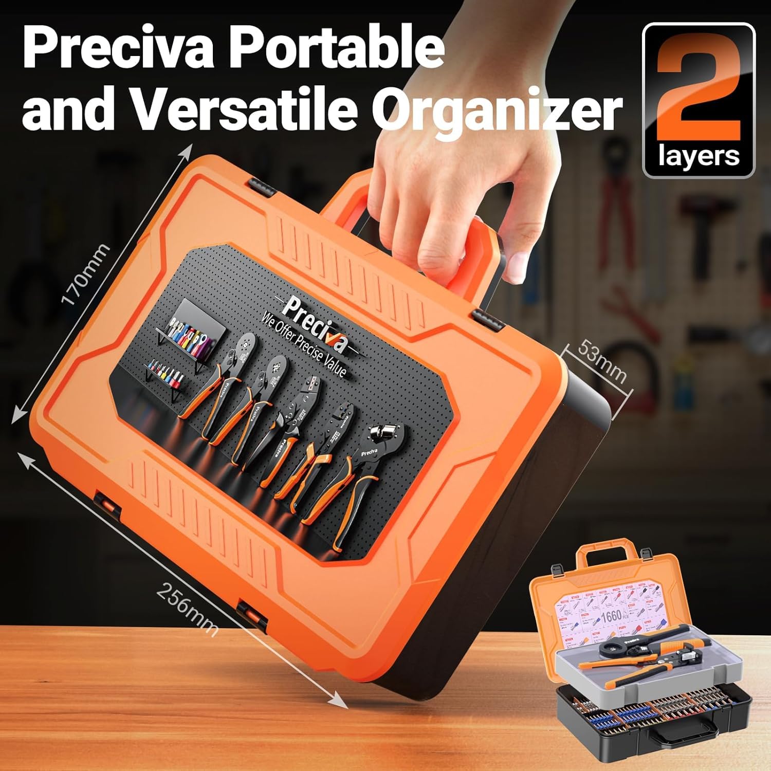 Imagen de Preciva Kit de Alicates Electricista 3 en 1, Crimpadora Profesional + Pelacables Automático + 1660 Piezas Punteras Electricas, Crimpadora Terminales Electricos 0,08-16 mm²