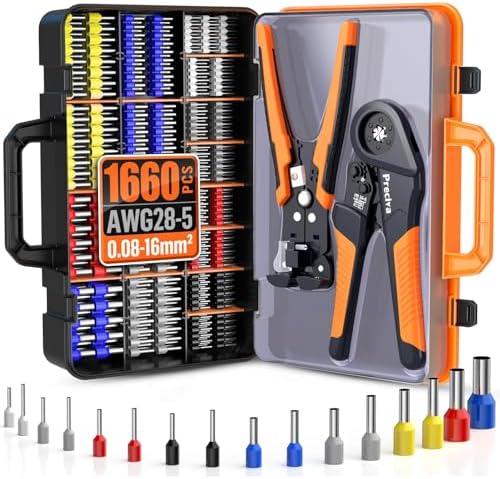 Imagen de Preciva Kit de Alicates Electricista 3 en 1, Crimpadora Profesional + Pelacables Automático + 1660 Piezas Punteras Electricas, Crimpadora Terminales Electricos 0,08-16 mm²