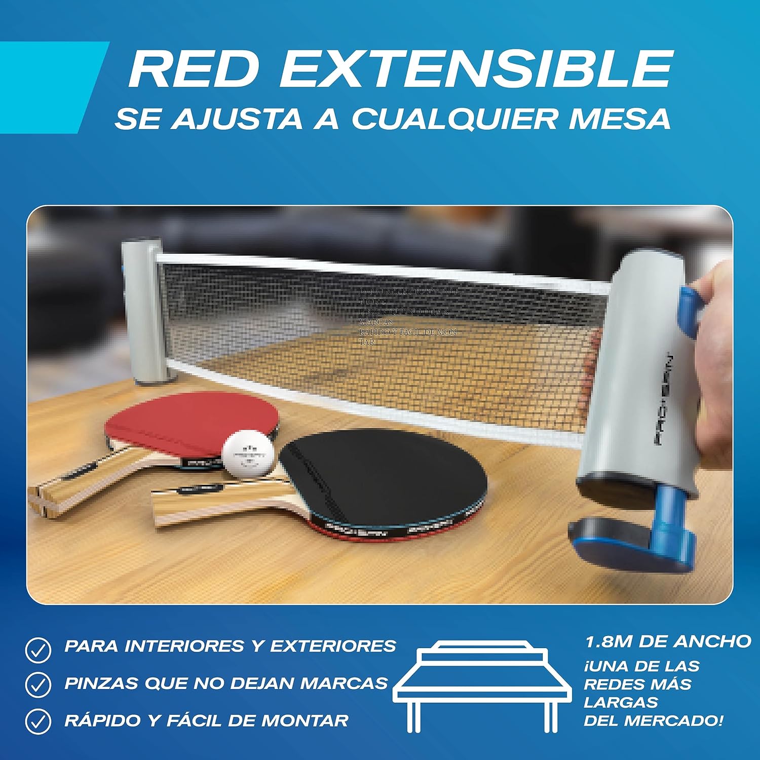 Imagen de PRO-SPIN Set de Ping Pong Portátil - Kit Premium con Red Retráctil para Cualquier Mesa, Palas, Pelotas de Ping Pong 3 Estrellas y Caja de Almacenamiento - Regalo Ideal - Interior/Exterior