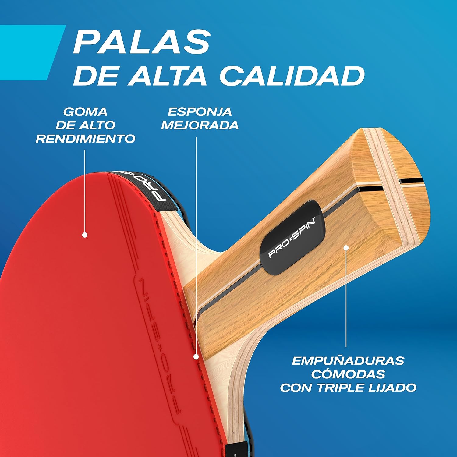 Imagen de PRO-SPIN Set de Ping Pong Portátil - Kit Premium con Red Retráctil para Cualquier Mesa, Palas, Pelotas de Ping Pong 3 Estrellas y Caja de Almacenamiento - Regalo Ideal - Interior/Exterior