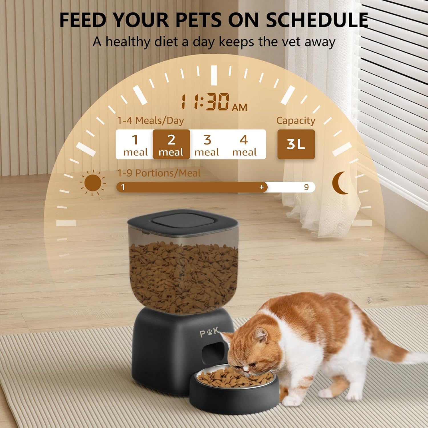 Imagen de PUPPY KITTY Cady Comedero Automático Gato, 3L Dispensador Comida Gatos con Grabación de Voz 10S, Duración de la Batería hasta 180 Días, 1 a 5 Comidas