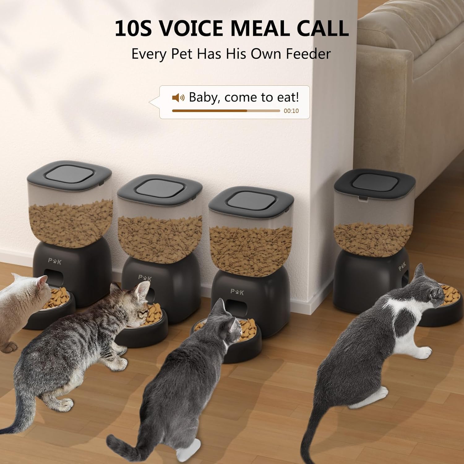 Imagen de PUPPY KITTY Cady Comedero Automático Gato, 3L Dispensador Comida Gatos con Grabación de Voz 10S, Duración de la Batería hasta 180 Días, 1 a 5 Comidas