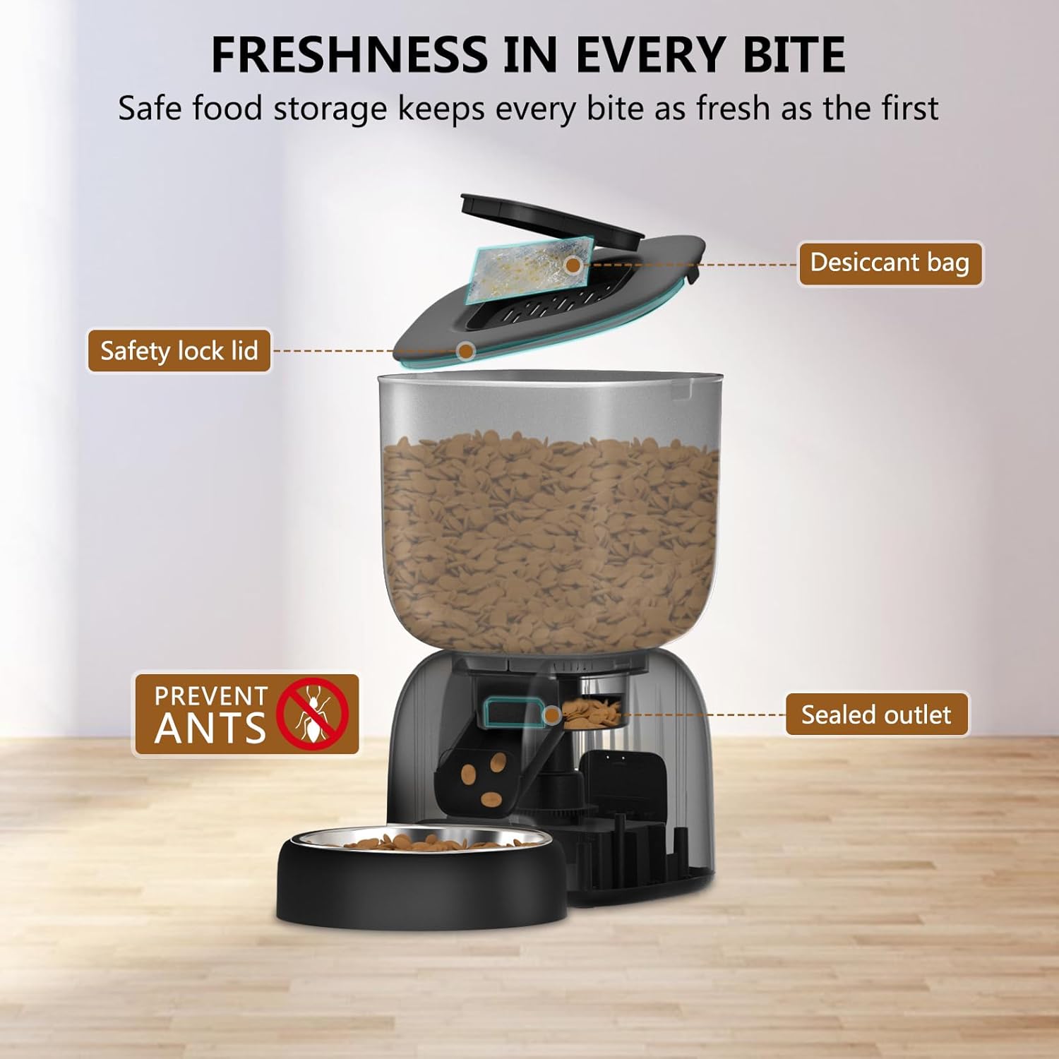 Imagen de PUPPY KITTY Cady Comedero Automático Gato, 3L Dispensador Comida Gatos con Grabación de Voz 10S, Duración de la Batería hasta 180 Días, 1 a 5 Comidas