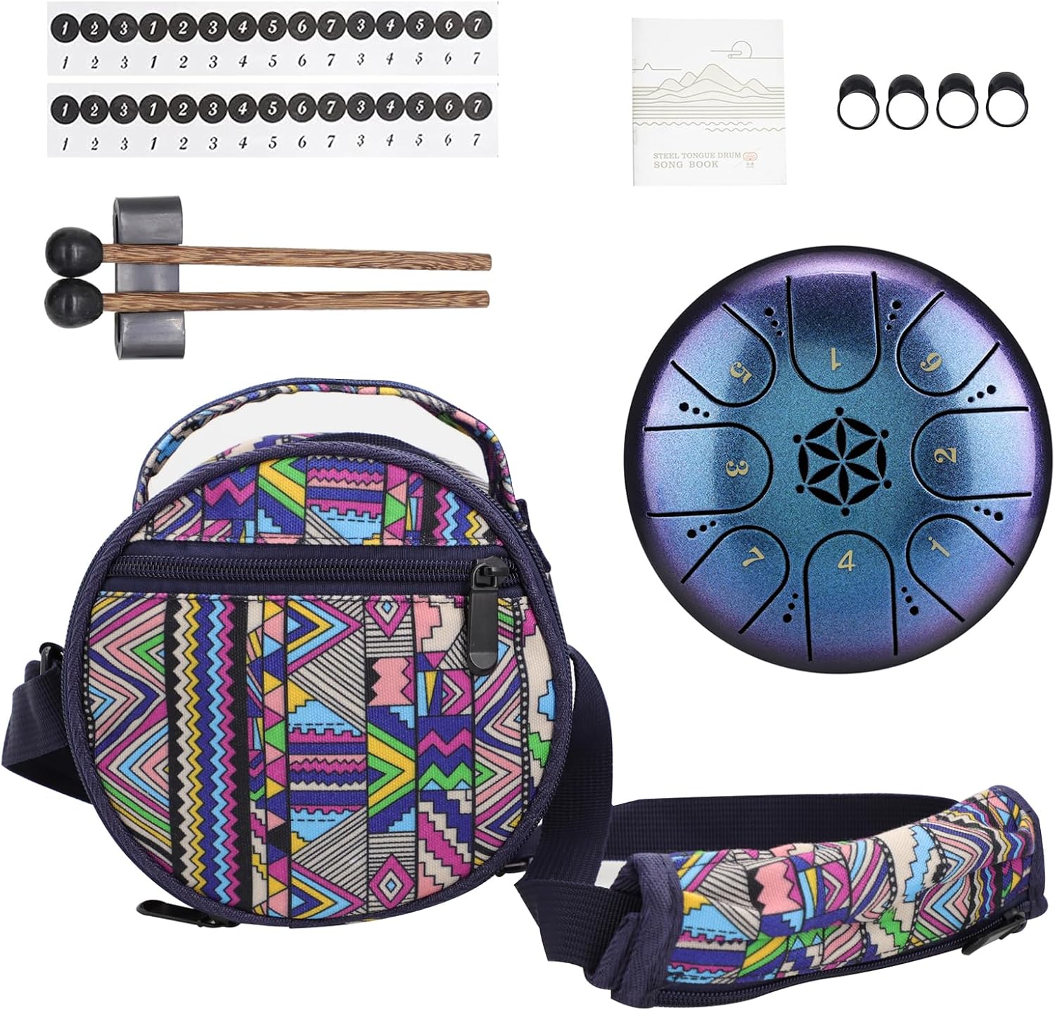 Imagen de Rayzm Tambor de Lengua de Acero de Titanio con Bolsa, 5 Pulgadas (13cm) 8 Notas Handpan Tank Drum Kit, Instrumento de Percusión Portátil con Tecla C