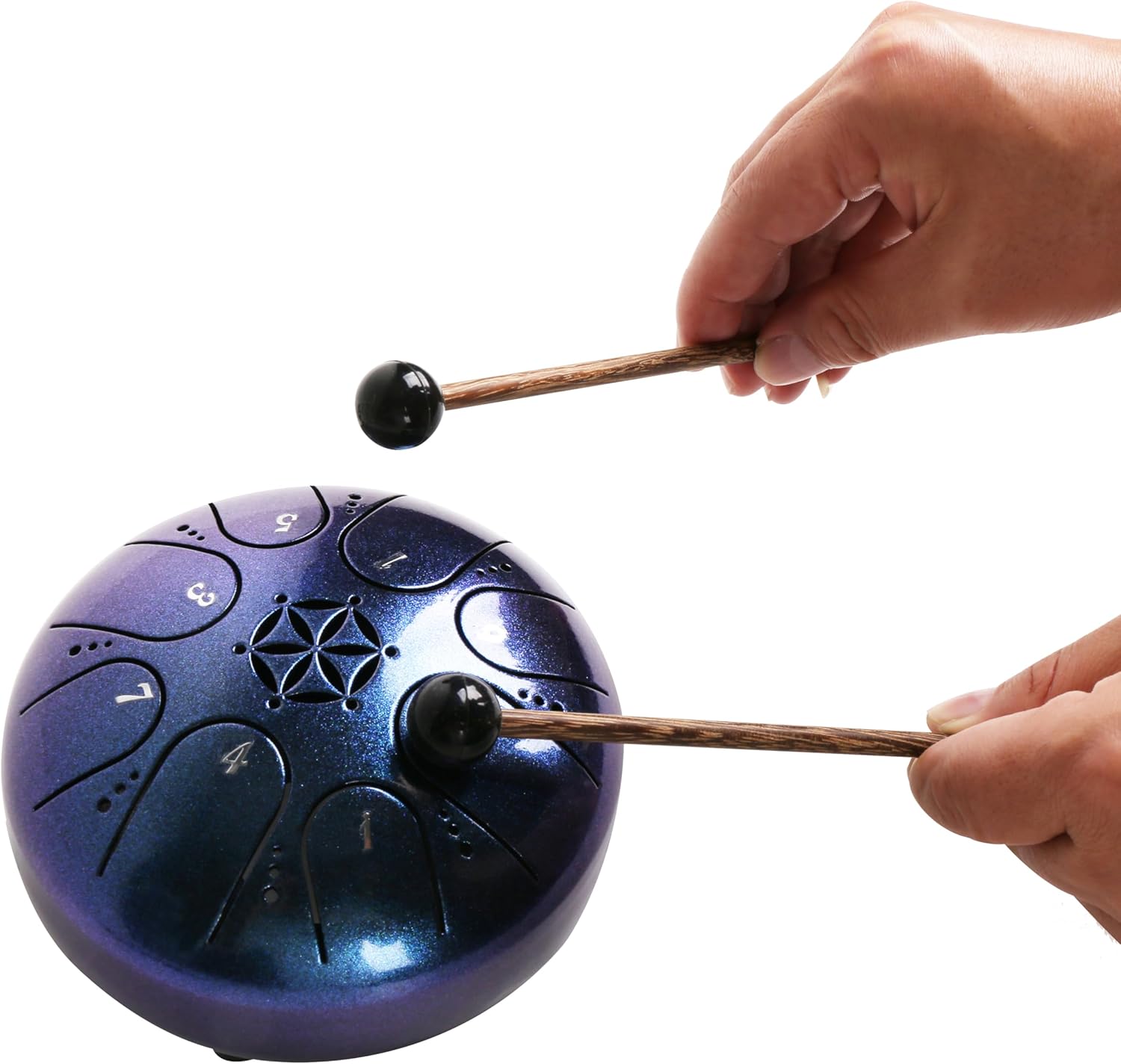 Imagen de Rayzm Tambor de Lengua de Acero de Titanio con Bolsa, 5 Pulgadas (13cm) 8 Notas Handpan Tank Drum Kit, Instrumento de Percusión Portátil con Tecla C