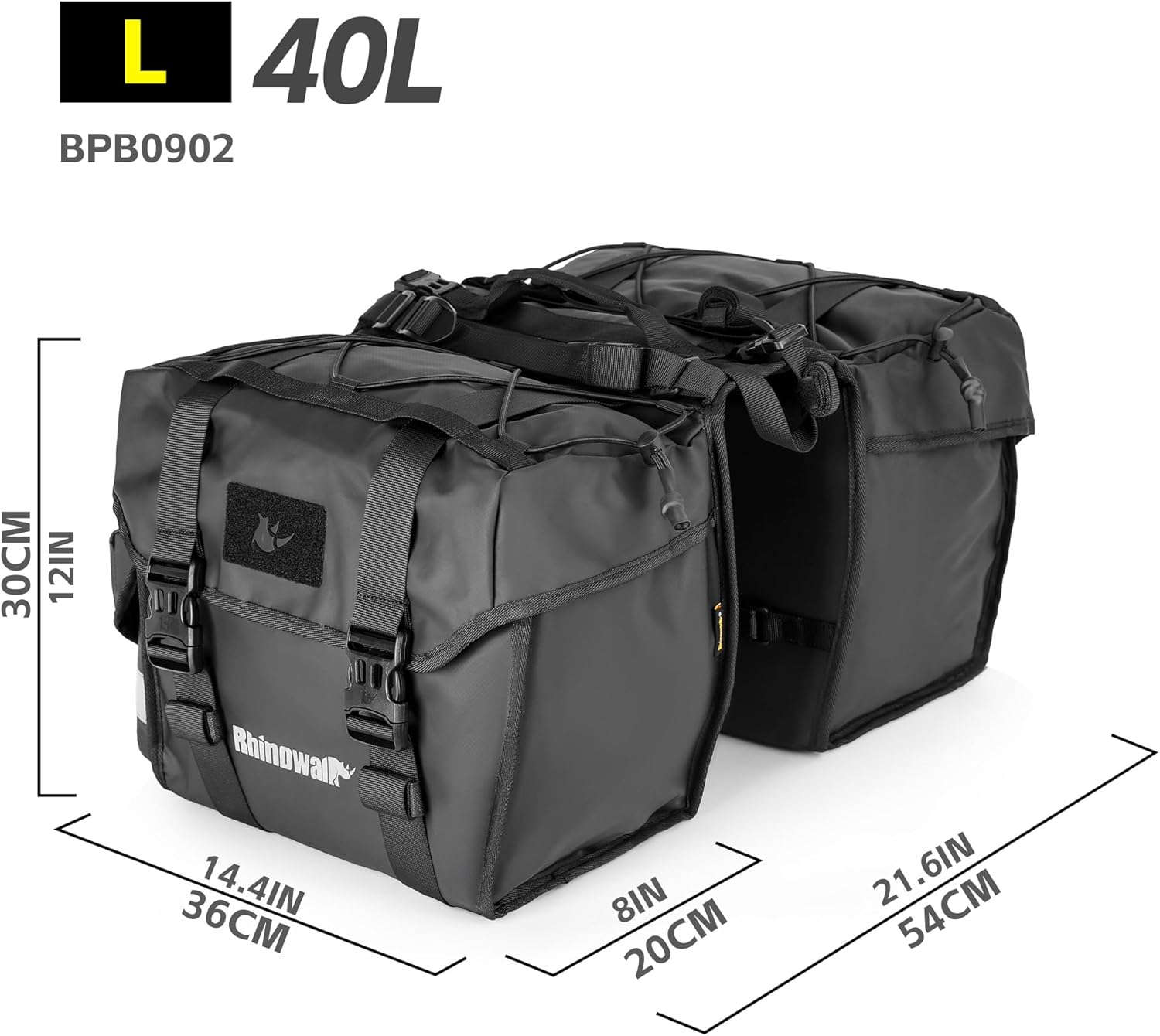 Imagen de Rhinowalk Bolsa de alforja para bicicleta, 40 L, doble alforja, asa de transporte con ribete reflectante, accesorios de ciclismo profesionales, color negro