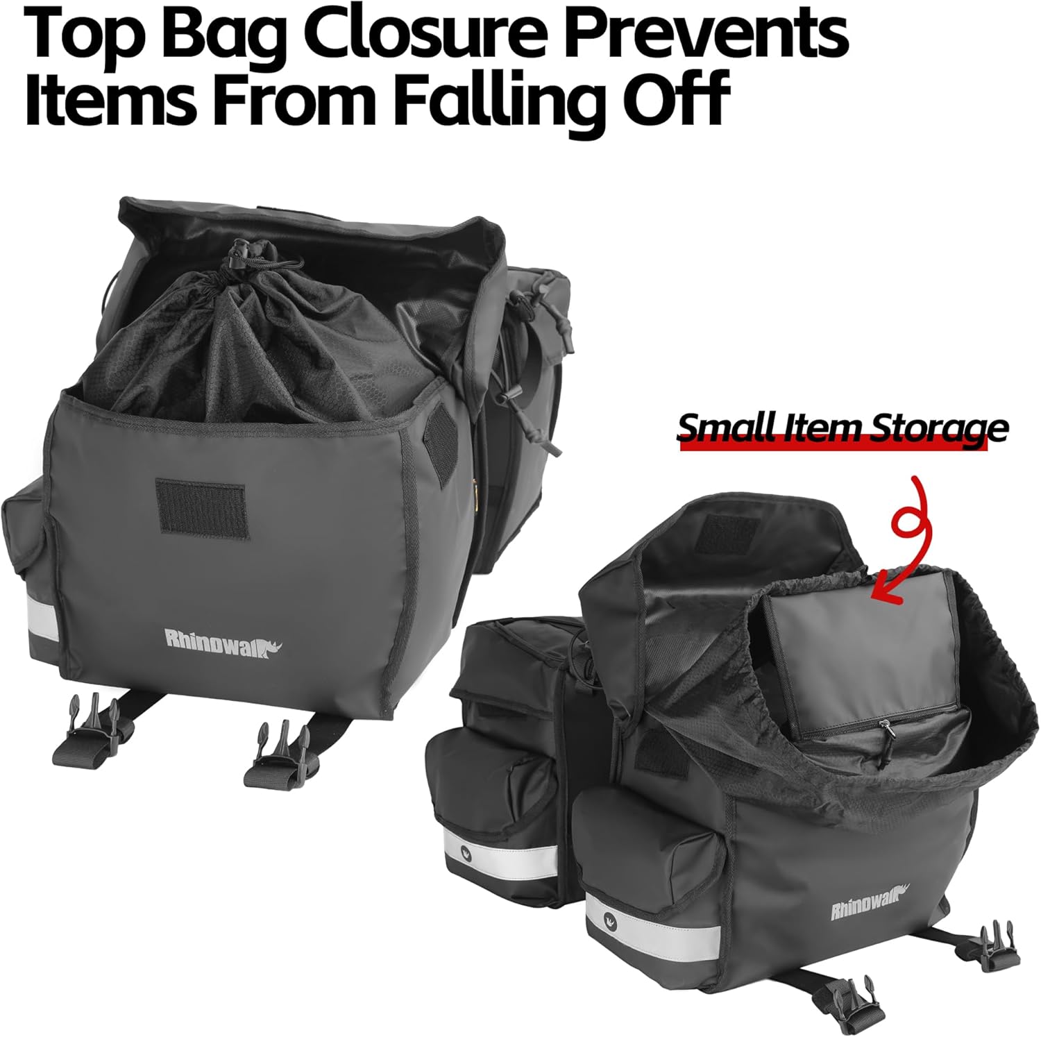 Imagen de Rhinowalk Bolsa de alforja para bicicleta, 40 L, doble alforja, asa de transporte con ribete reflectante, accesorios de ciclismo profesionales, color negro