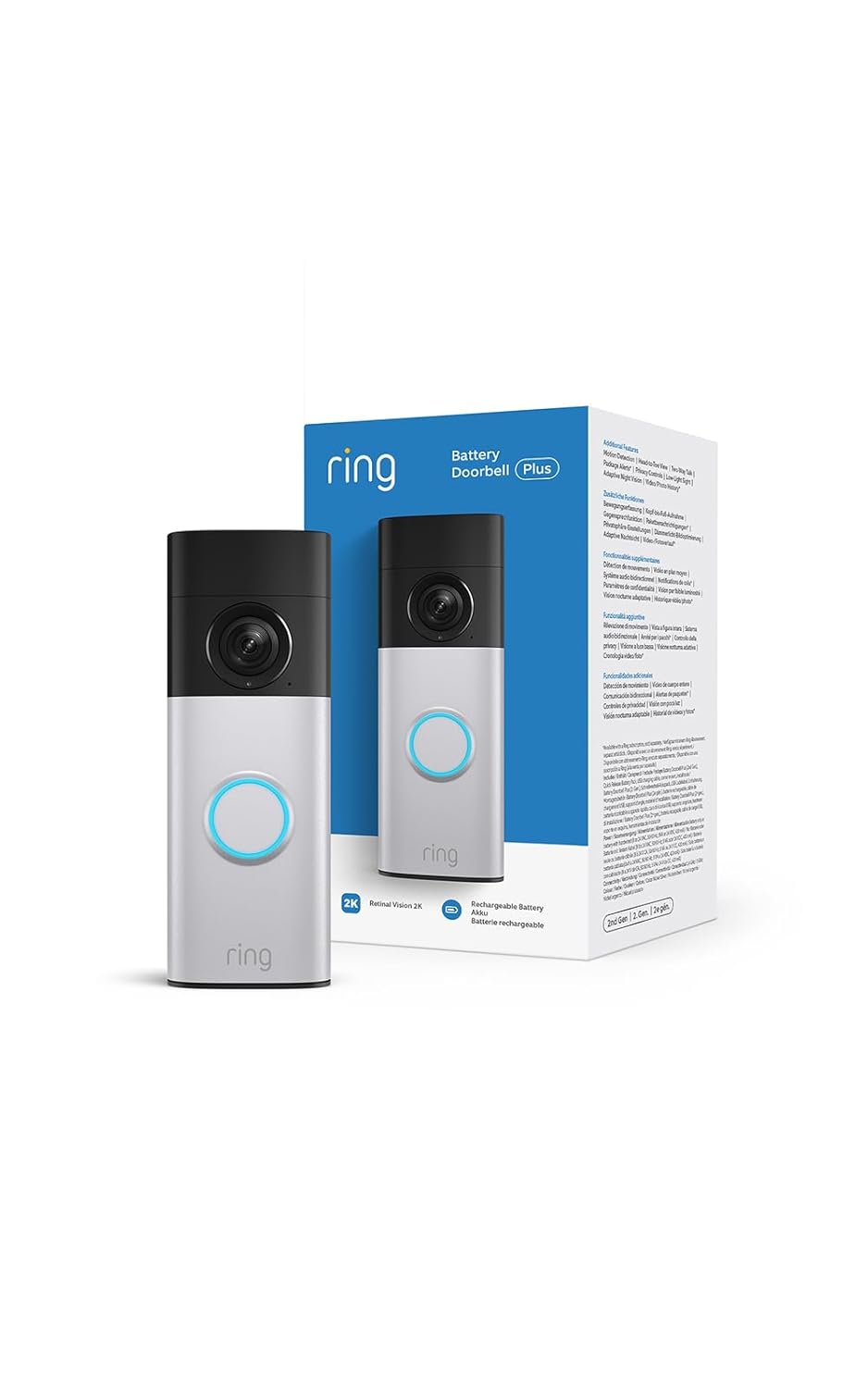 Imagen de Ring Videotimbre Plus con batería (Battery Video Doorbell Plus) (última gen.) | Timbre con cámara | Retinal 2K | Zoom 6x | Batería recargable | Prueba gratuita de 30 días del plan de suscripción Ring