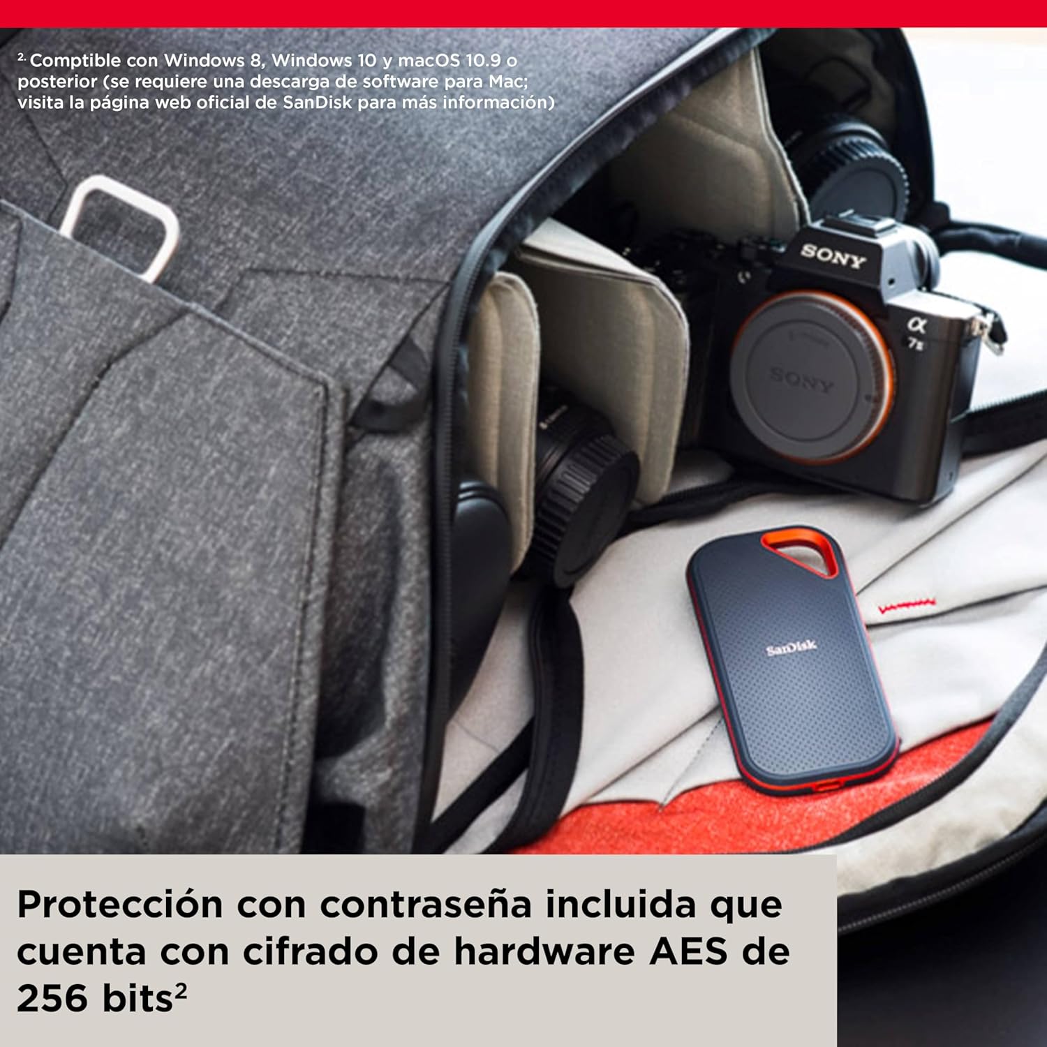 Imagen de SanDisk Extreme PRO SSD Externo Portátil 1 TB (Disco duro externo SSD con velodidad de lectura e de escritura hasta 2000 MB/s, 256-bit AES hardware encryption, Clasificación IP65)