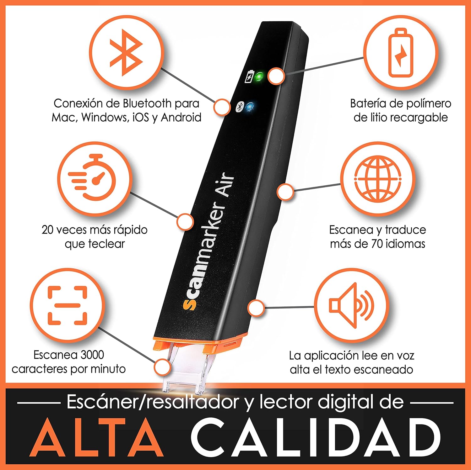 Imagen de Scanmarker Air Lápiz Escáner- Lector y Destacador OCR Digital - Inalámbrico (Mac Win iOS Android) (Negro)