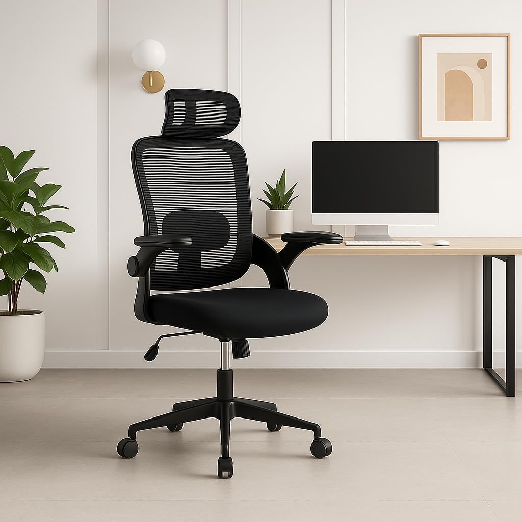 Imagen de Silla de Oficina | Escritorio o Estudio Ergonómica con Ruedas | Reposacabezas y Reposabrazos Ajustables | Soporte Lumbar | Respaldo de Malla Transpirable | Altura Regulable | Ideal casa o Trabajo