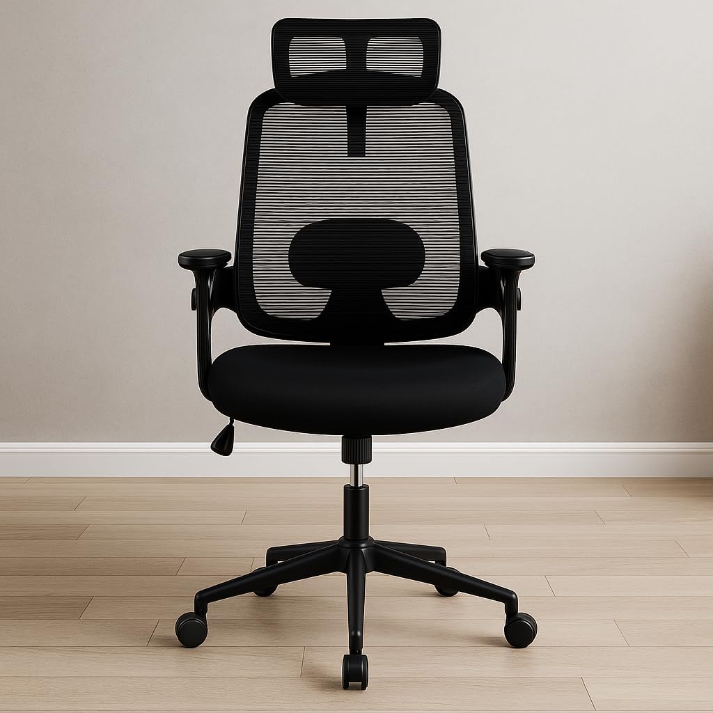 Imagen de Silla de Oficina | Escritorio o Estudio Ergonómica con Ruedas | Reposacabezas y Reposabrazos Ajustables | Soporte Lumbar | Respaldo de Malla Transpirable | Altura Regulable | Ideal casa o Trabajo