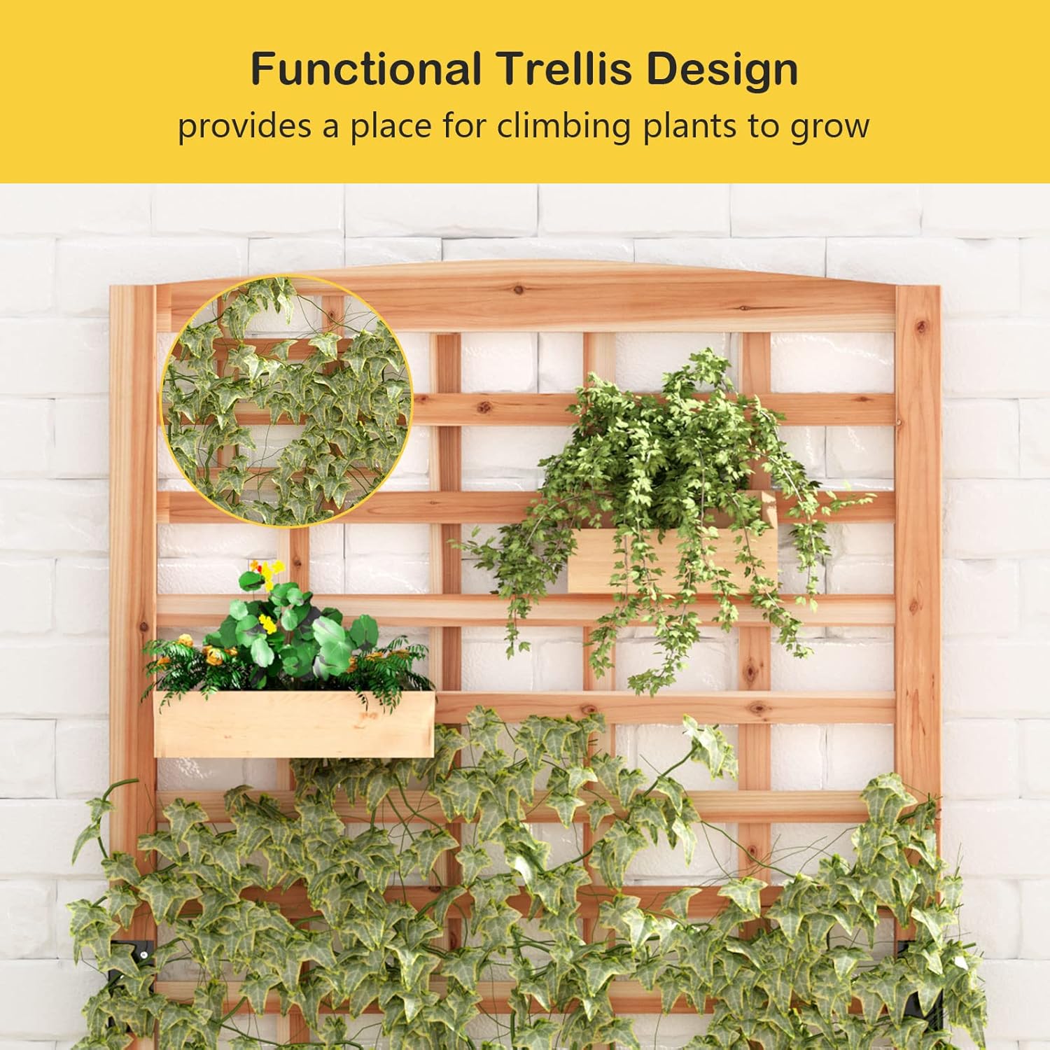 Imagen de soges Jardinera con enrejado, jardinera con enrejado y agujeros de drenaje, caja de madera natural, enrejado de jardín para plantas trepadoras, bancal de jardín para balcón o terraza, 90 × 40 × 151 cm