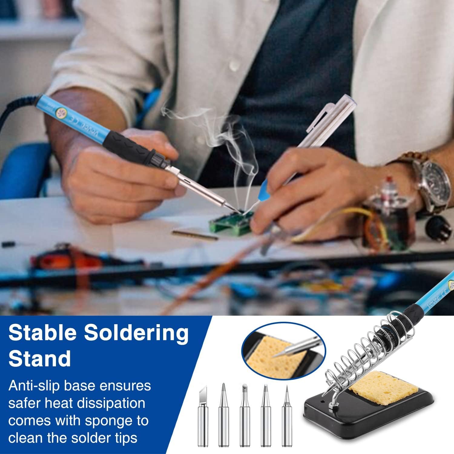 Imagen de Soldador Estaño Set 24 in 1 con Caja de Herramientas, 60W Kit Soldadura Eléctrónica con Multímetro Digital,Temperatura Ajustable 200-450℃,Puntas Soldador