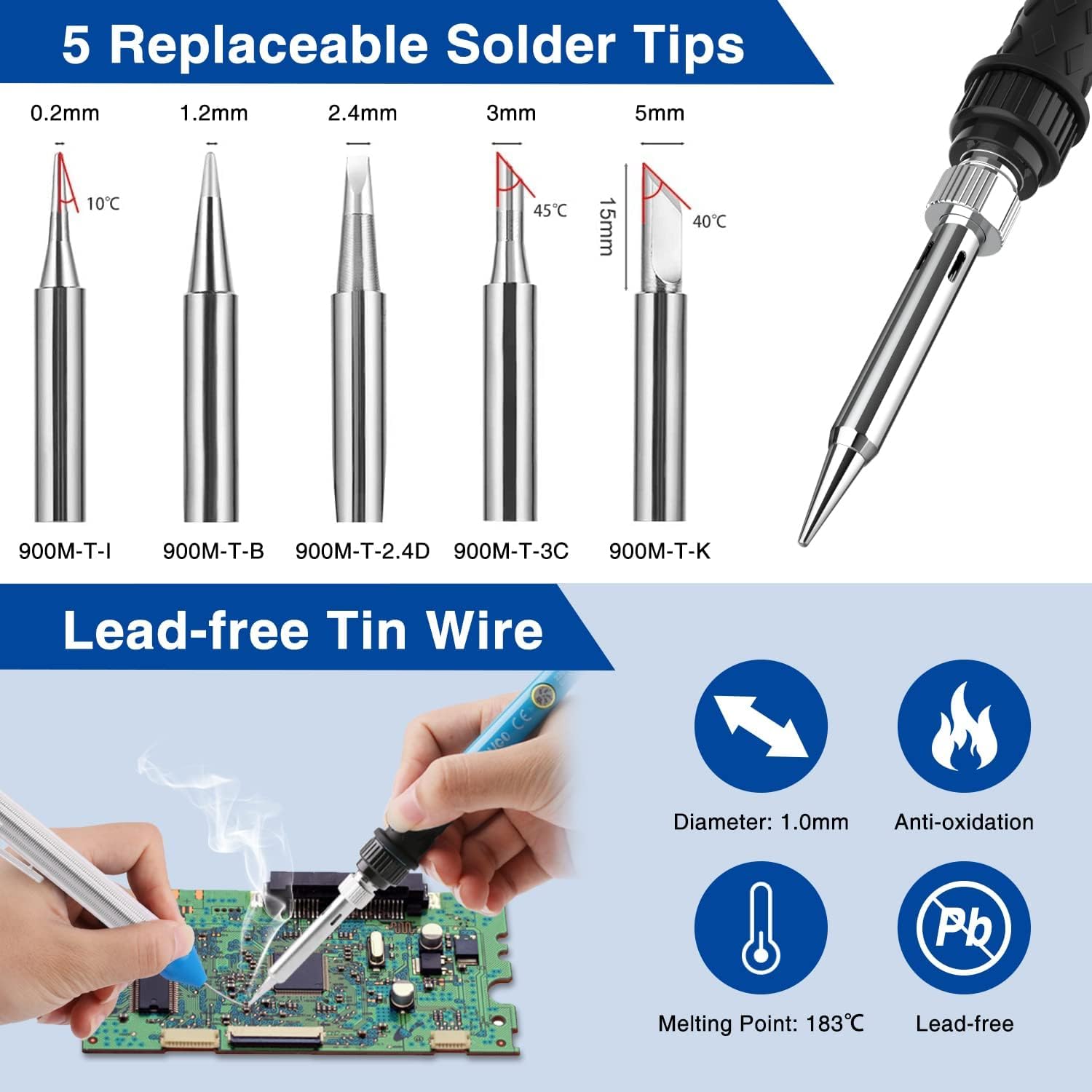 Imagen de Soldador Estaño Set 24 in 1 con Caja de Herramientas, 60W Kit Soldadura Eléctrónica con Multímetro Digital,Temperatura Ajustable 200-450℃,Puntas Soldador