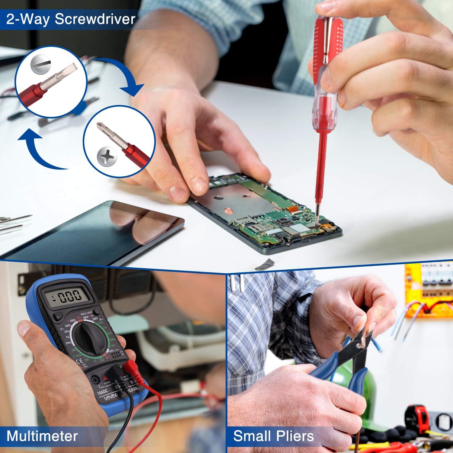 Imagen de Soldador Estaño Set 24 in 1 con Caja de Herramientas, 60W Kit Soldadura Eléctrónica con Multímetro Digital,Temperatura Ajustable 200-450℃,Puntas Soldador
