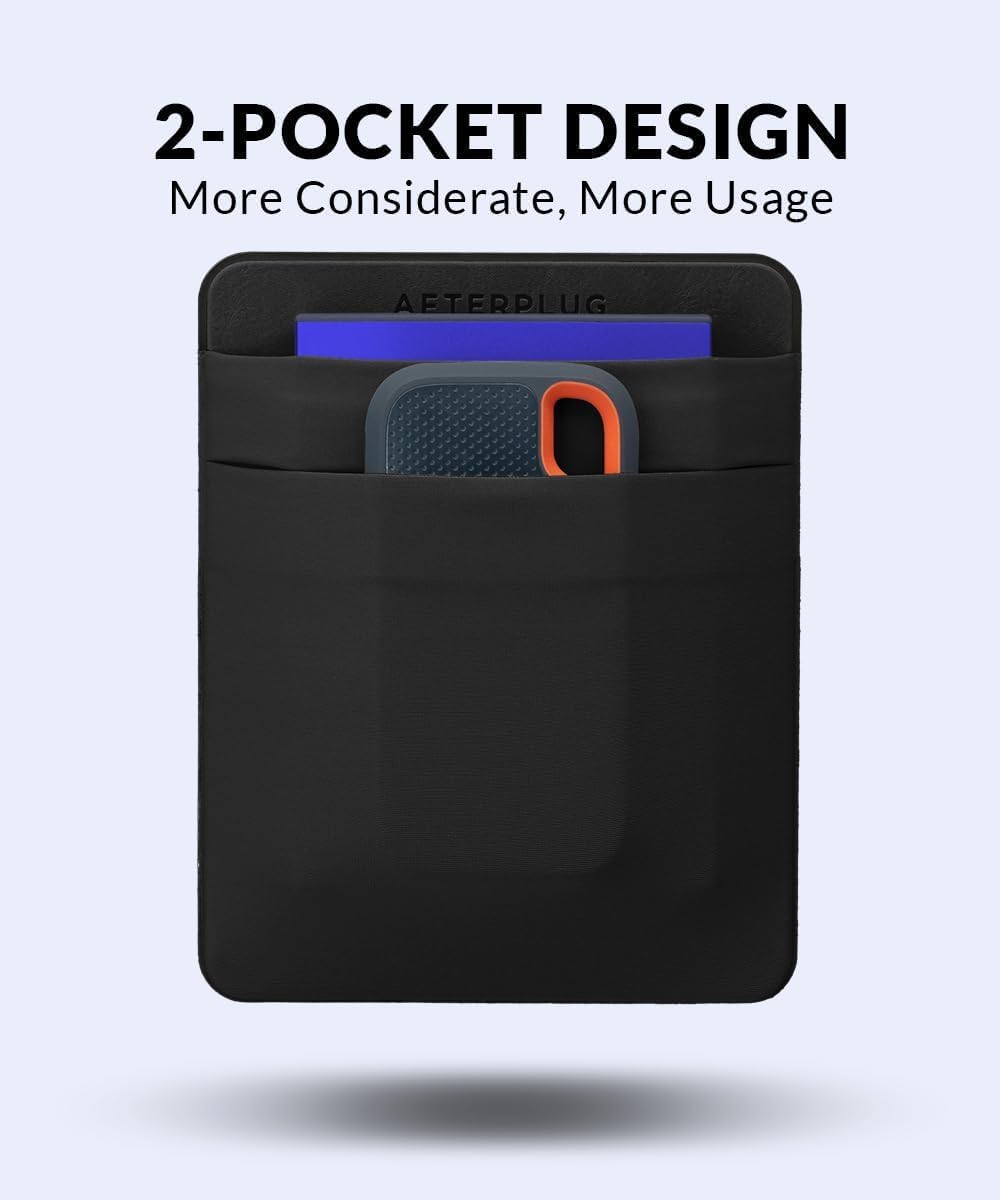 Imagen de Soporte adhesivo de 2 bolsillos para disco duro para laptop, bolsa de bolsillo adhesiva para SSD portátil externo, HDD, mouse delgado y cables (grande, se adapta a unidades SSD y unidades de