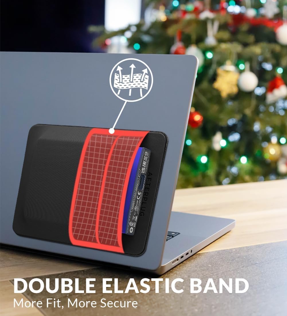 Imagen de Soporte adhesivo de 2 bolsillos para disco duro para laptop, bolsa de bolsillo adhesiva para SSD portátil externo, HDD, mouse delgado y cables (grande, se adapta a unidades SSD y unidades de