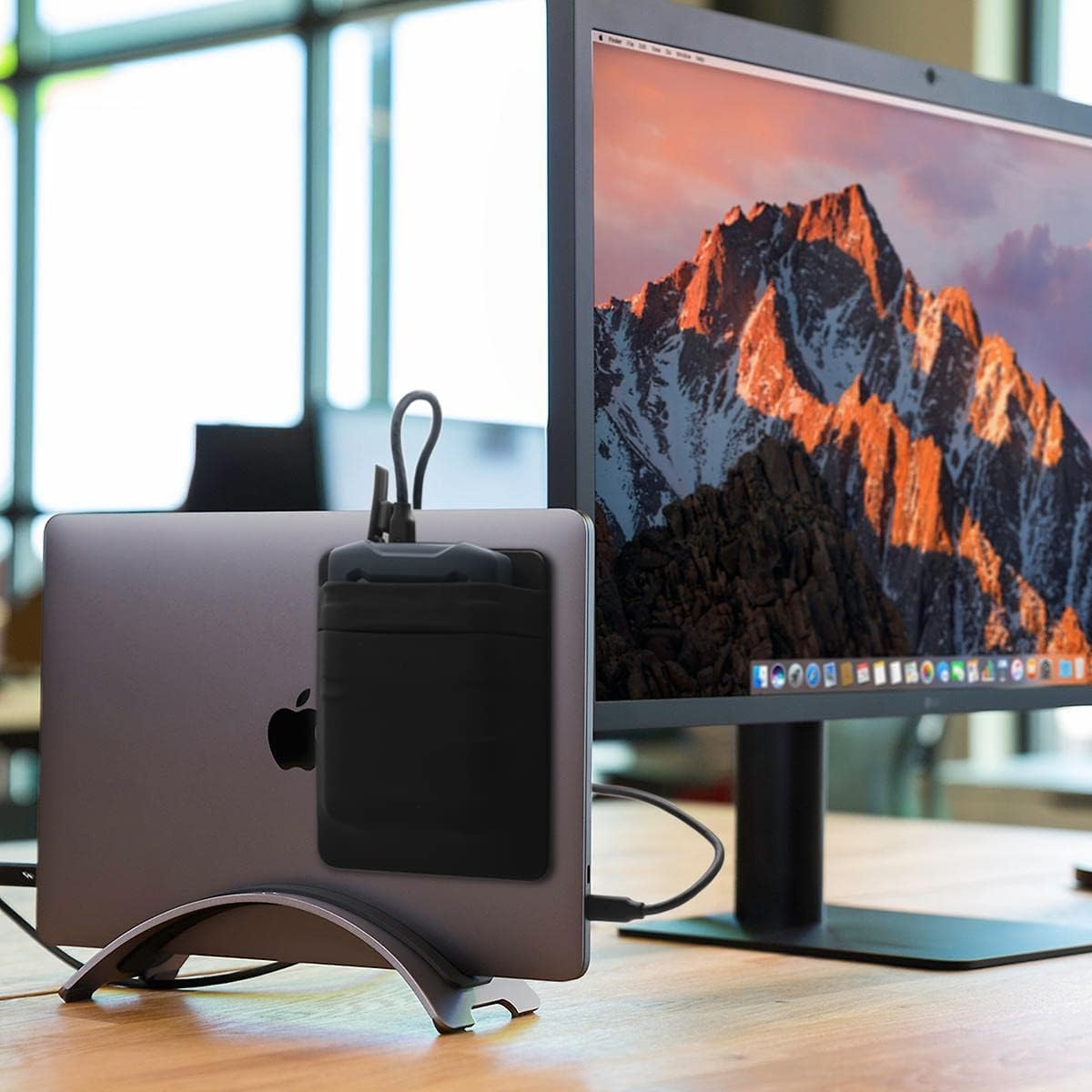 Imagen de Soporte adhesivo de 2 bolsillos para disco duro para laptop, bolsa de bolsillo adhesiva para SSD portátil externo, HDD, mouse delgado y cables (grande, se adapta a unidades SSD y unidades de
