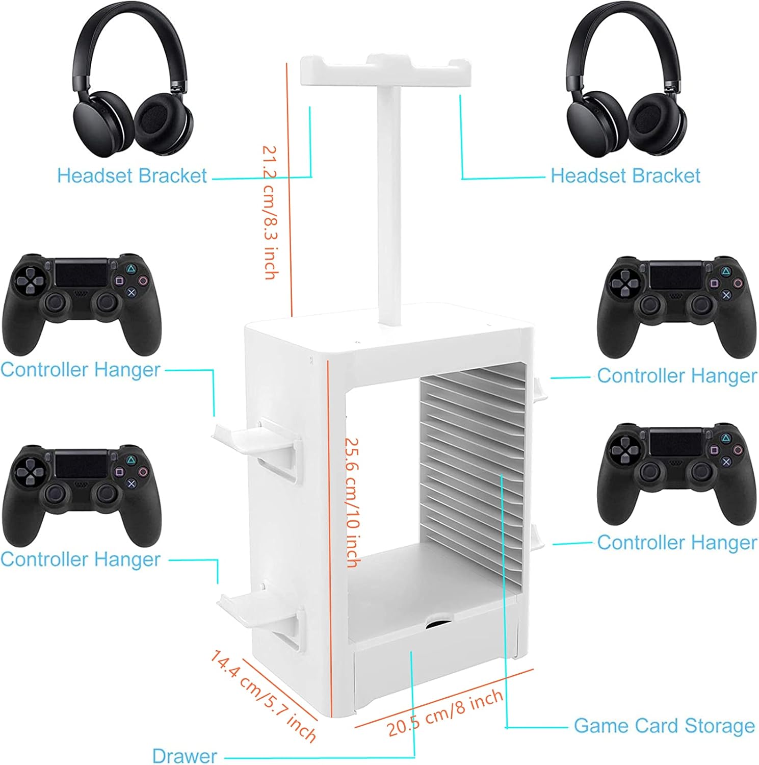Imagen de Soporte Multifuncional de Almacenamiento de Juegos, Rack de Almacenamiento en Disco de 10 Juegos con Cajón, Soporte para Controlador Auricular Compatible con PS5 PS4 Xbox Series, Gris Claro